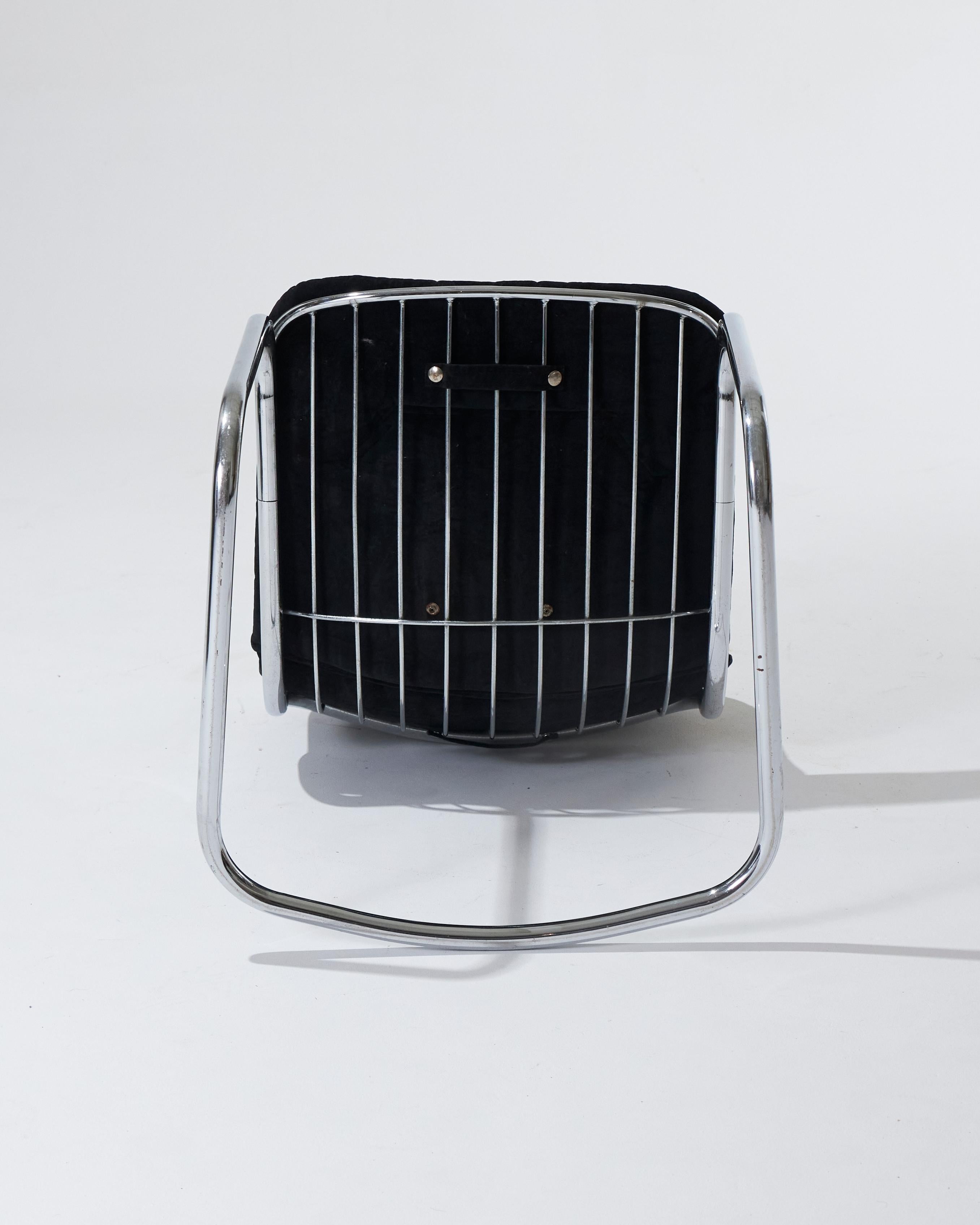Black velvet chair with tubular chrome base by Gastone Rinaldi, 1970s For Sale 11