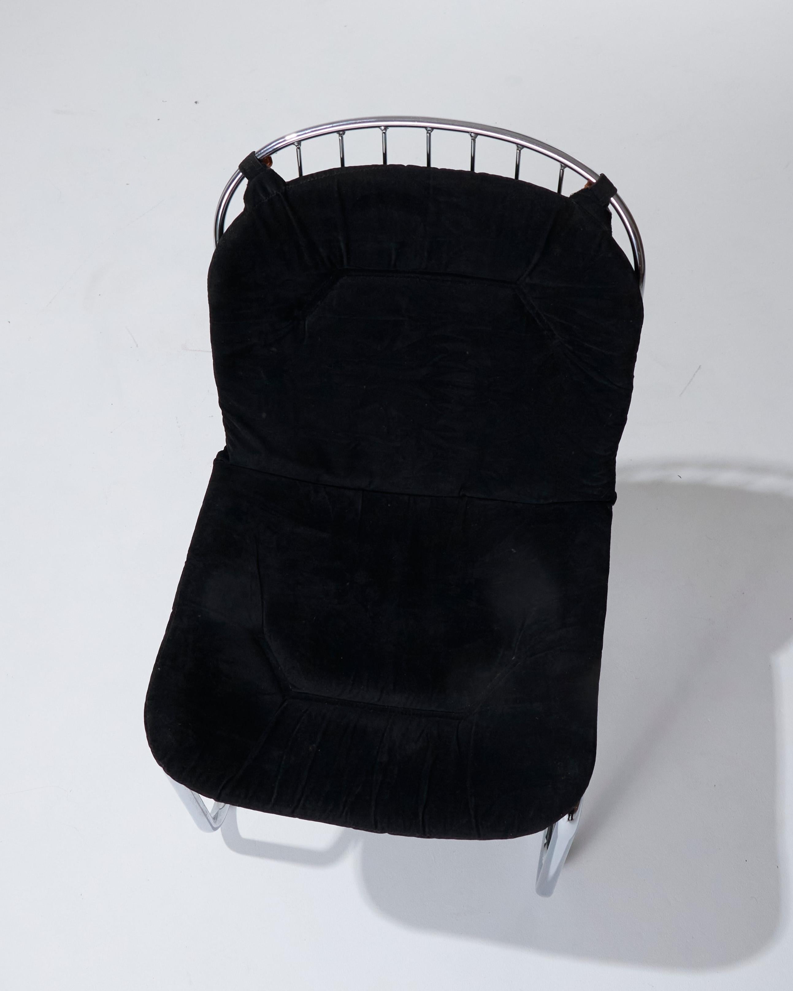 Black velvet chair with tubular chrome base by Gastone Rinaldi, 1970s For Sale 13