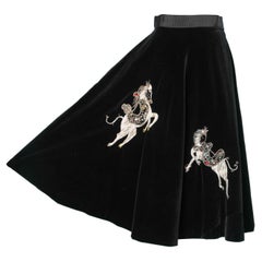 Black velvet circle skirt with horses embroidered