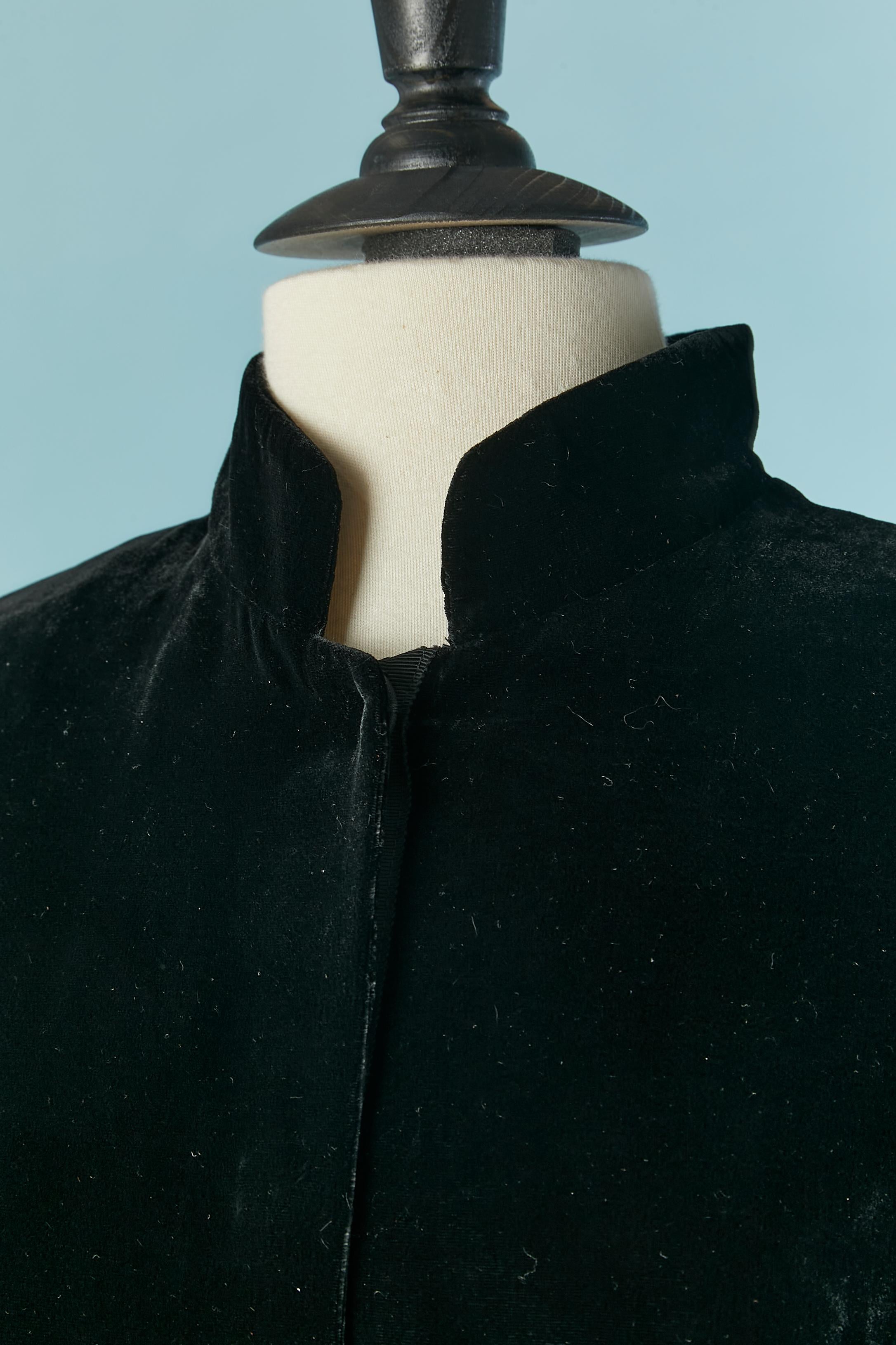 Nero Cappotto in velluto nero con bordo in fili neri e lurex ALGO in vendita