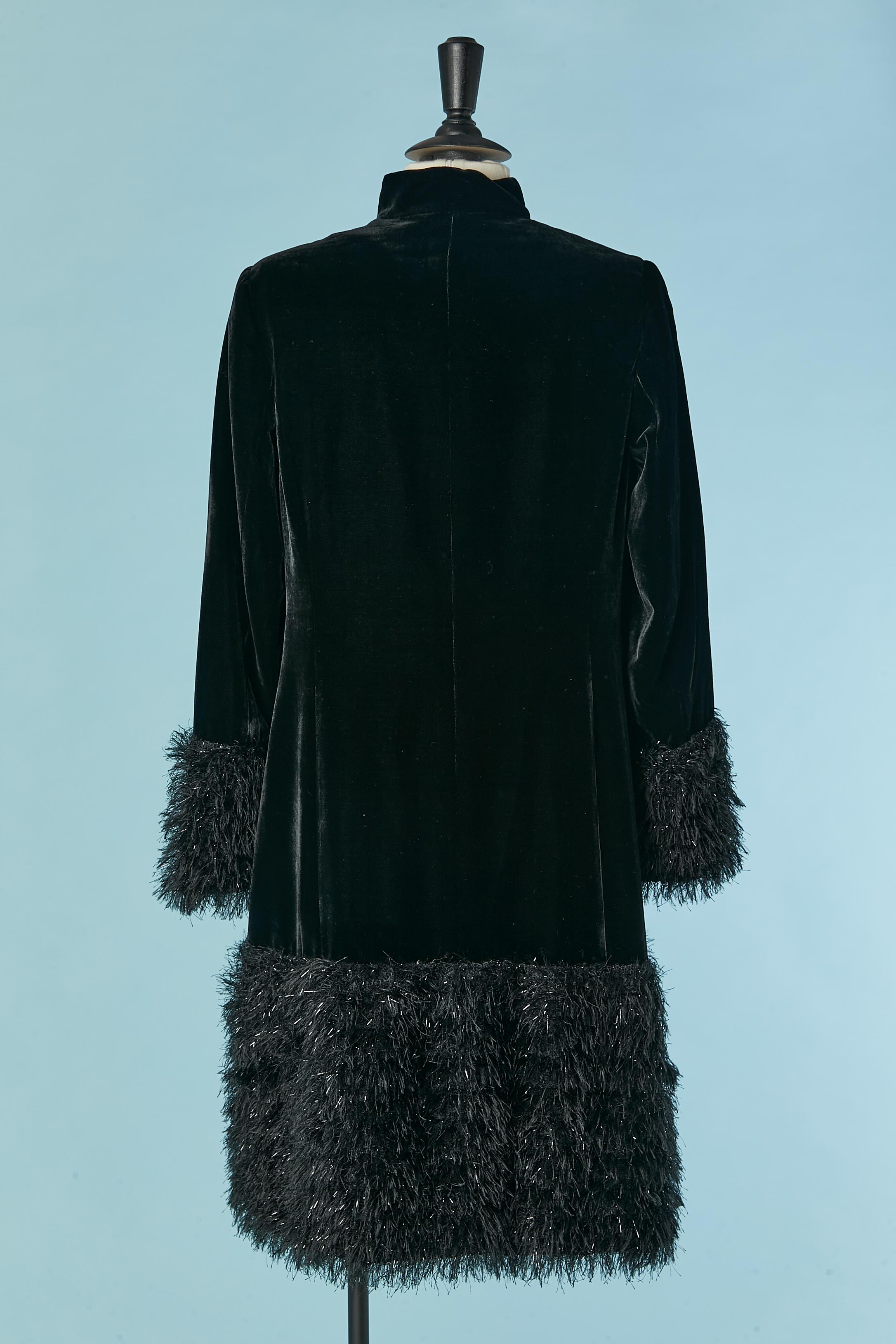 Cappotto in velluto nero con bordo in fili neri e lurex ALGO in vendita 1