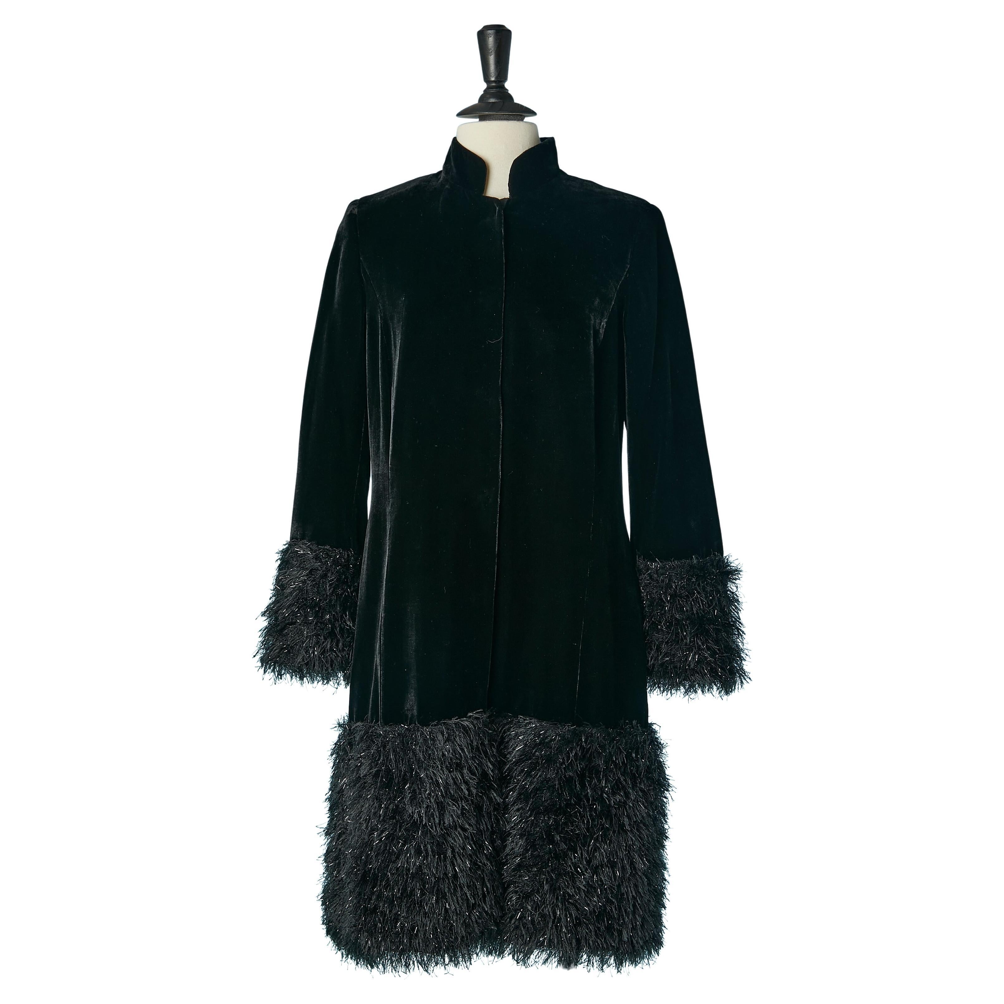 Cappotto in velluto nero con bordo in fili neri e lurex ALGO in vendita