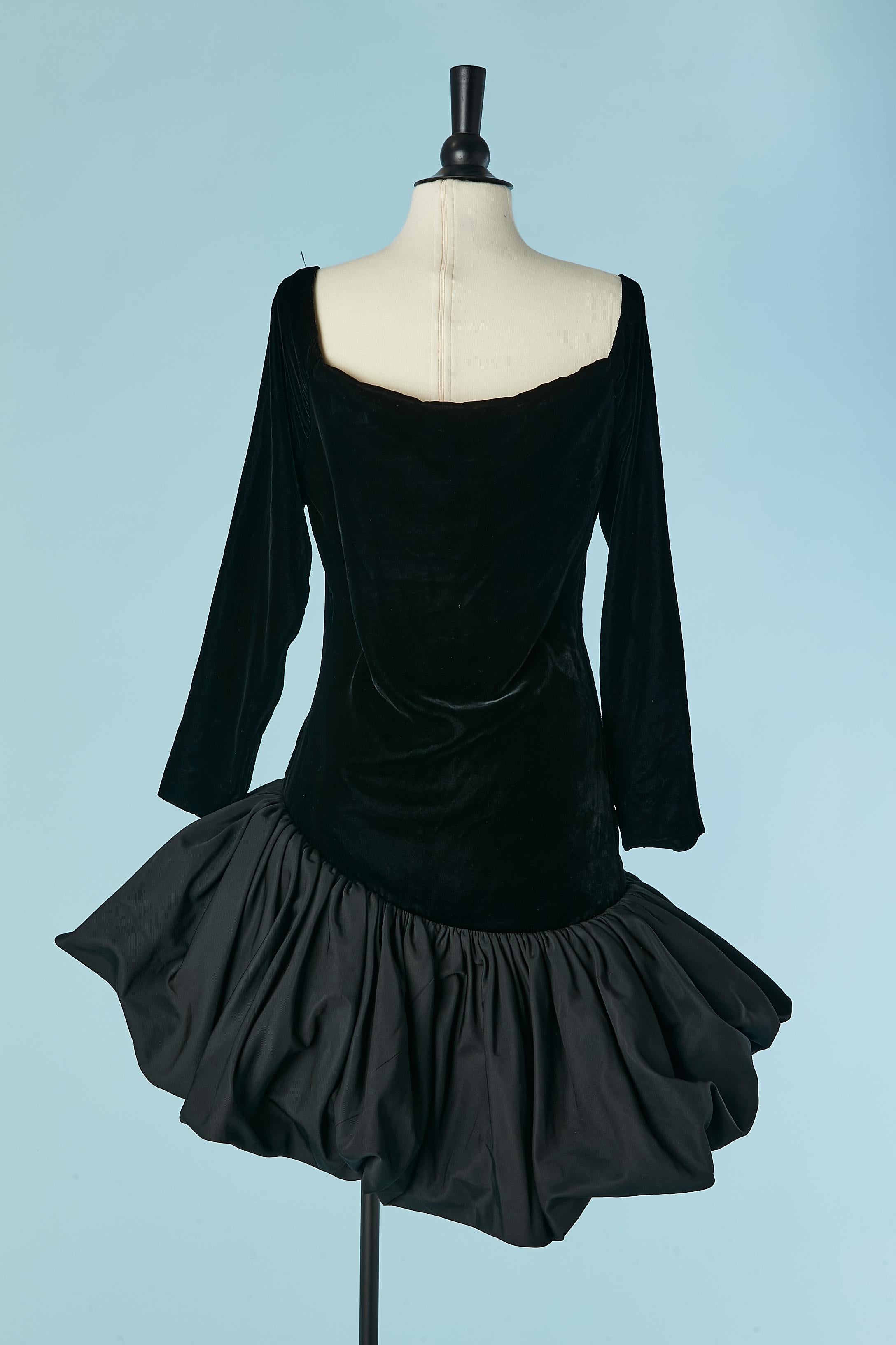 Black velvet cocktail dress with balloon bottom Saint Laurent Rive Gauche FW1988 For Sale 1