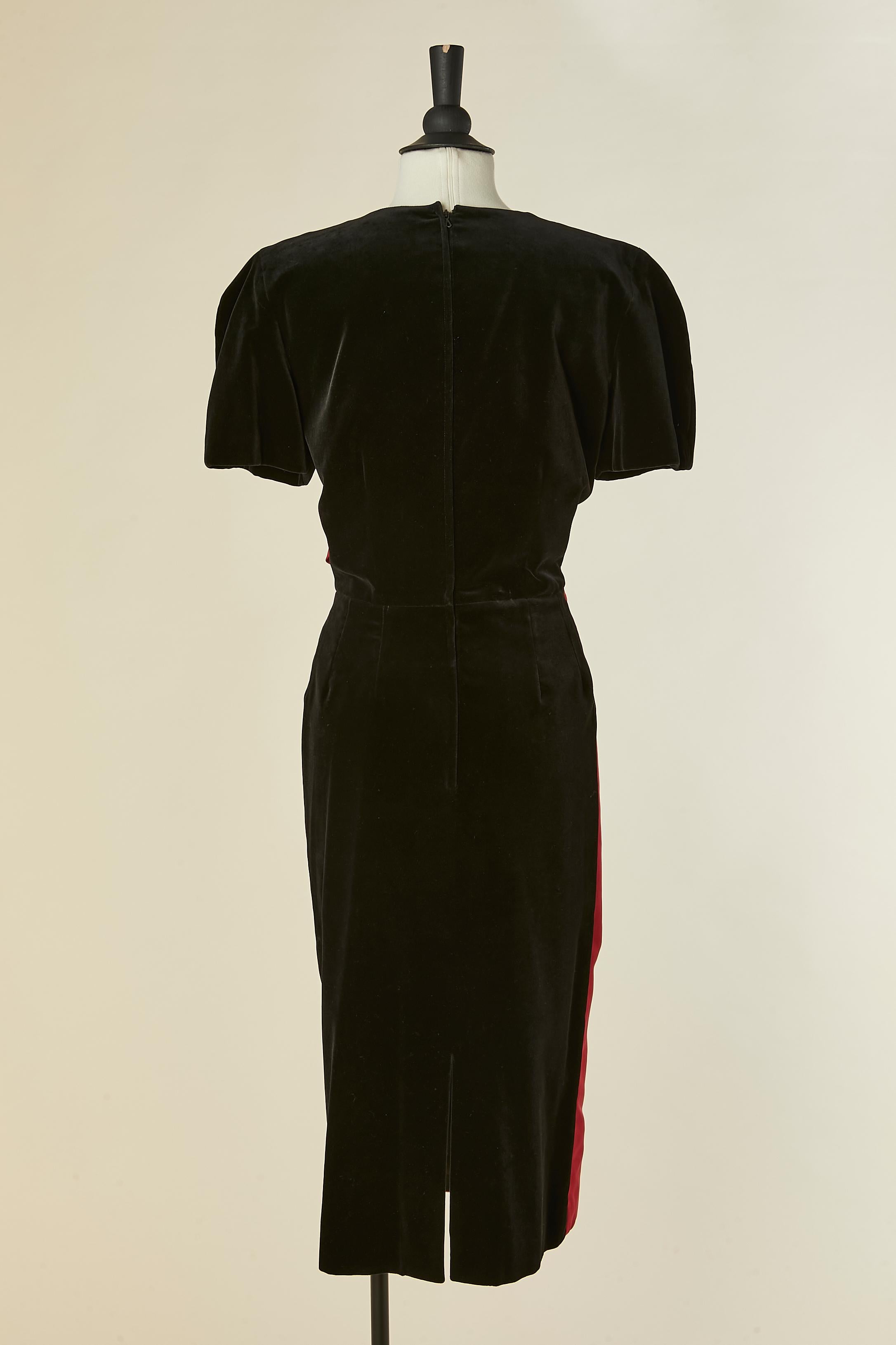 Robe de cocktail en velours noir avec nœud drapé en satin de soie rose Guy Laroche Pour femmes en vente