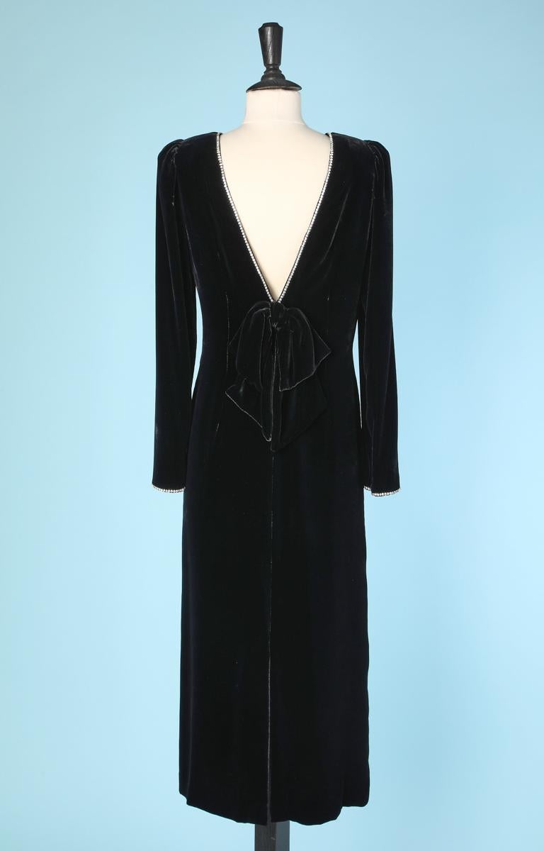 Black velvet cocktail dress with rhinestone trim on neckline and cuffs Gucci  For Sale 1