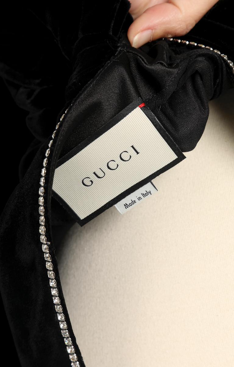 Black velvet cocktail dress with rhinestone trim on neckline and cuffs Gucci  For Sale 2
