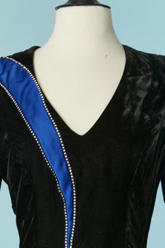 Black velvet cocktail dress with satin and rhinestone Claude Petin DIAMANT NOIR