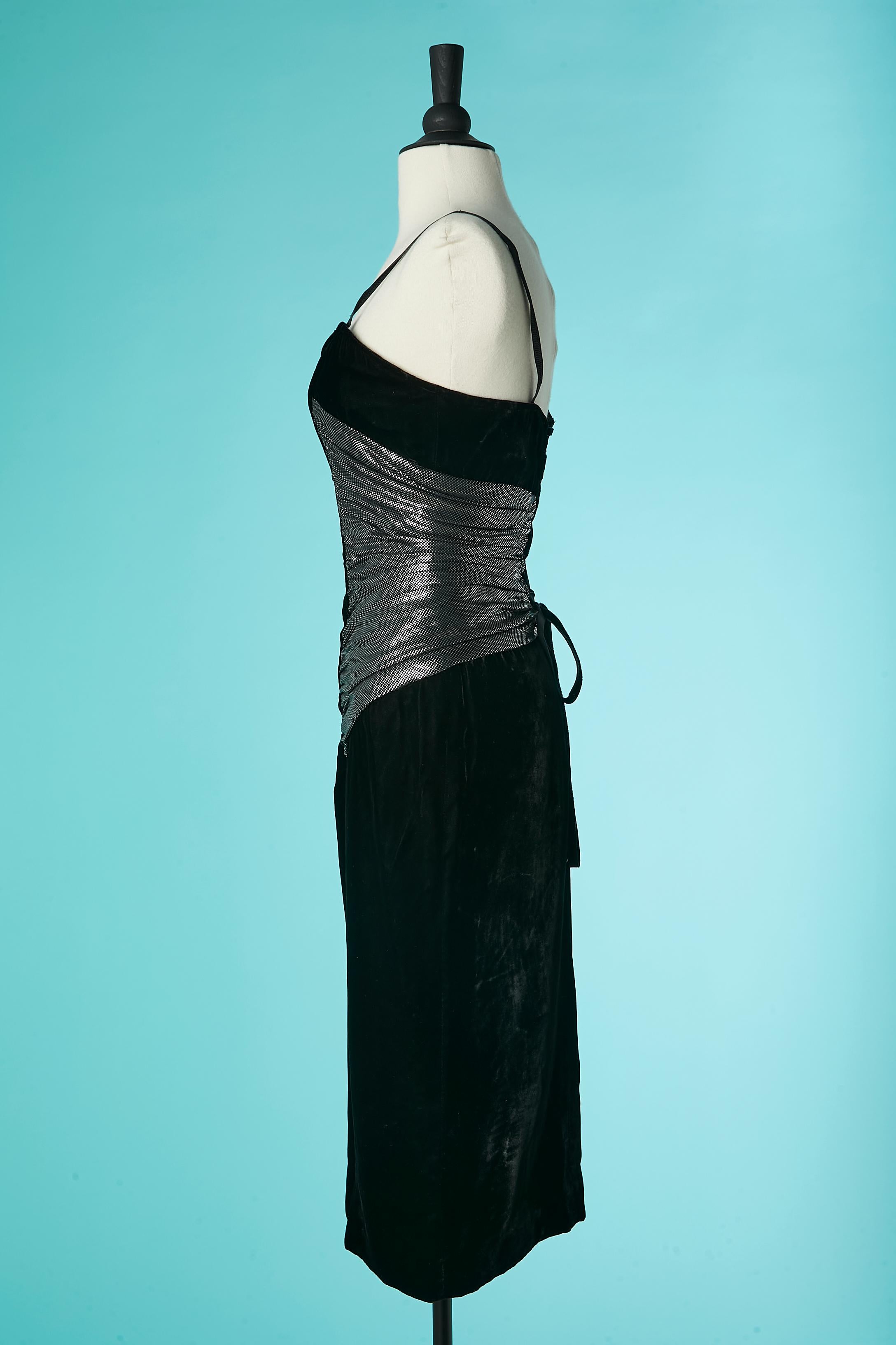 Women's Black velvet cocktail dress with silver jersey inset and laced back LANVIN  For Sale