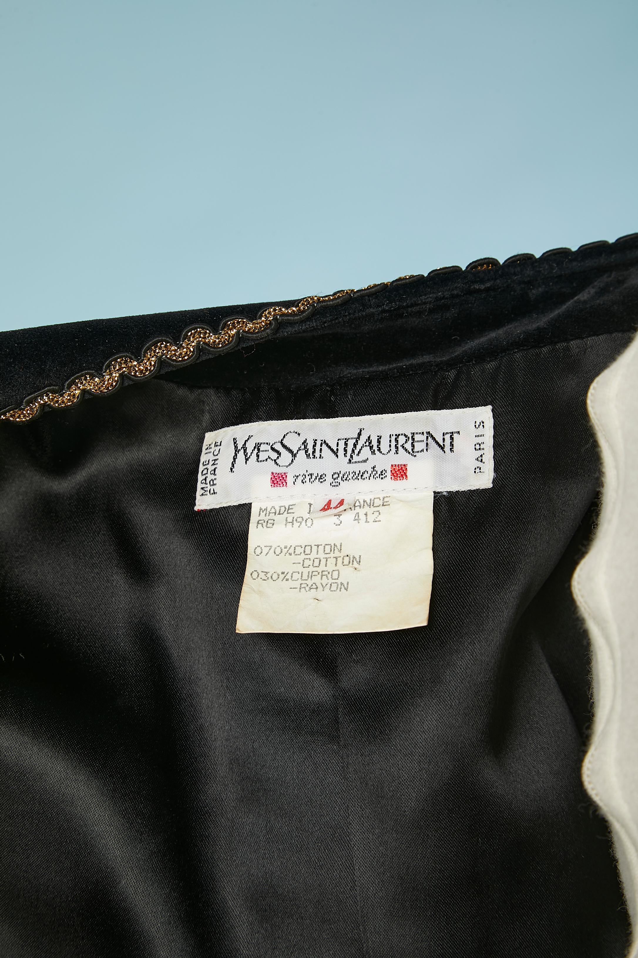 Black velvet cocktail skirt suit with gold metal buttons YSL Rive gauche 1980's  3