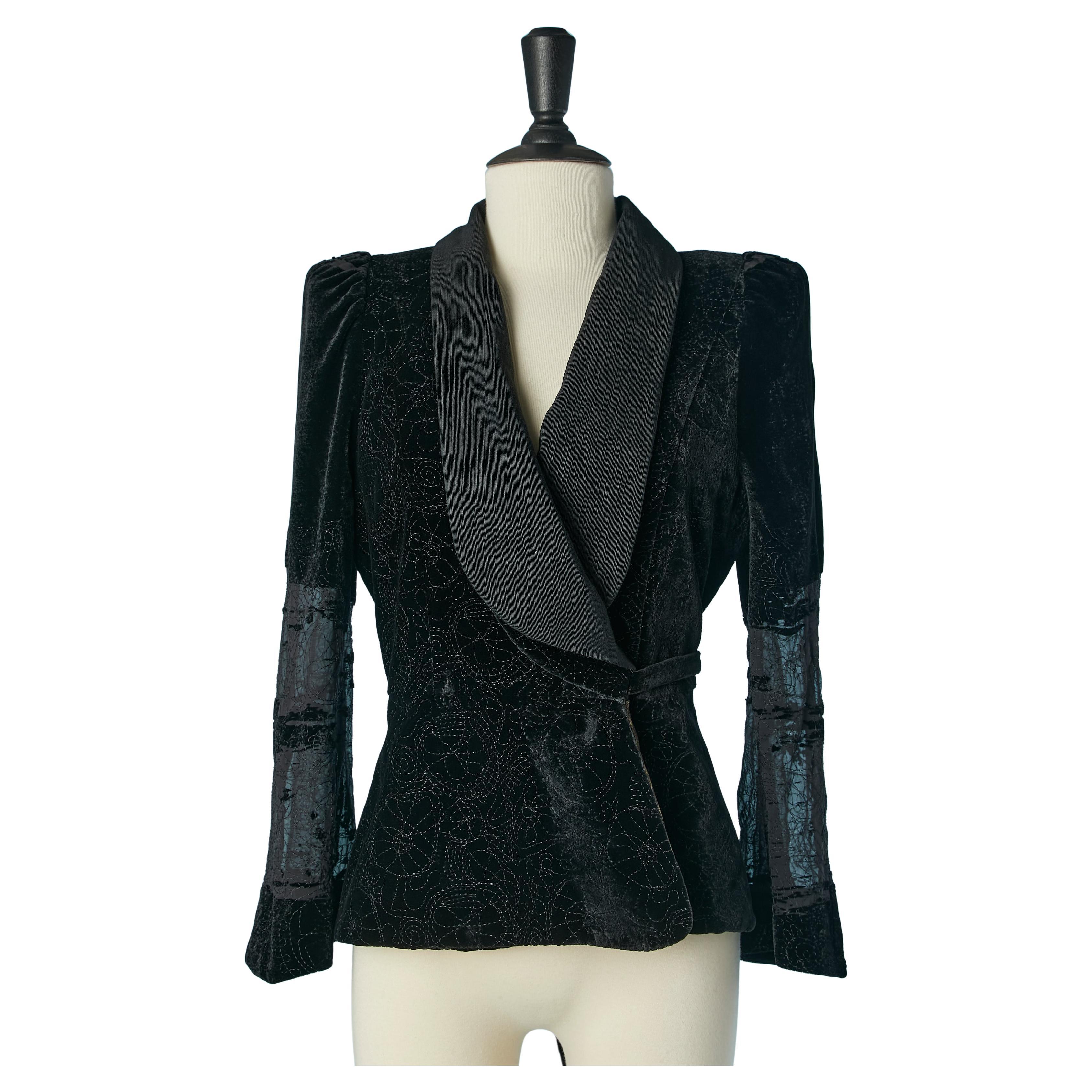 Giacca avvolta in velluto nero dévoré Christian Lacroix