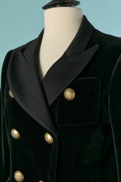 Black velvet double breasted blazer with gold metal button BALENCIAGA