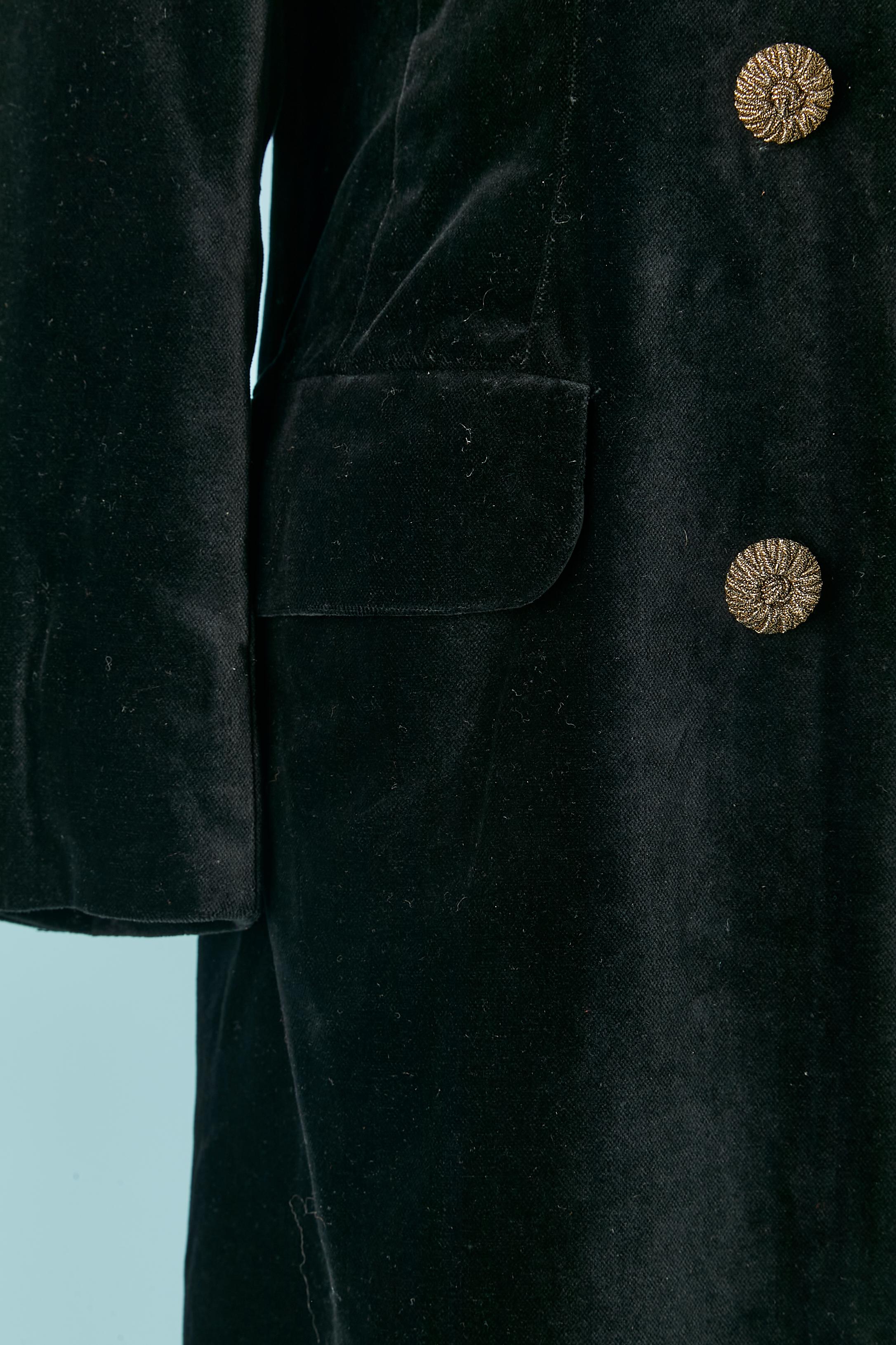 Women's Black velvet double-breasted coat with gold lurex button Rossana Creazioni For Sale