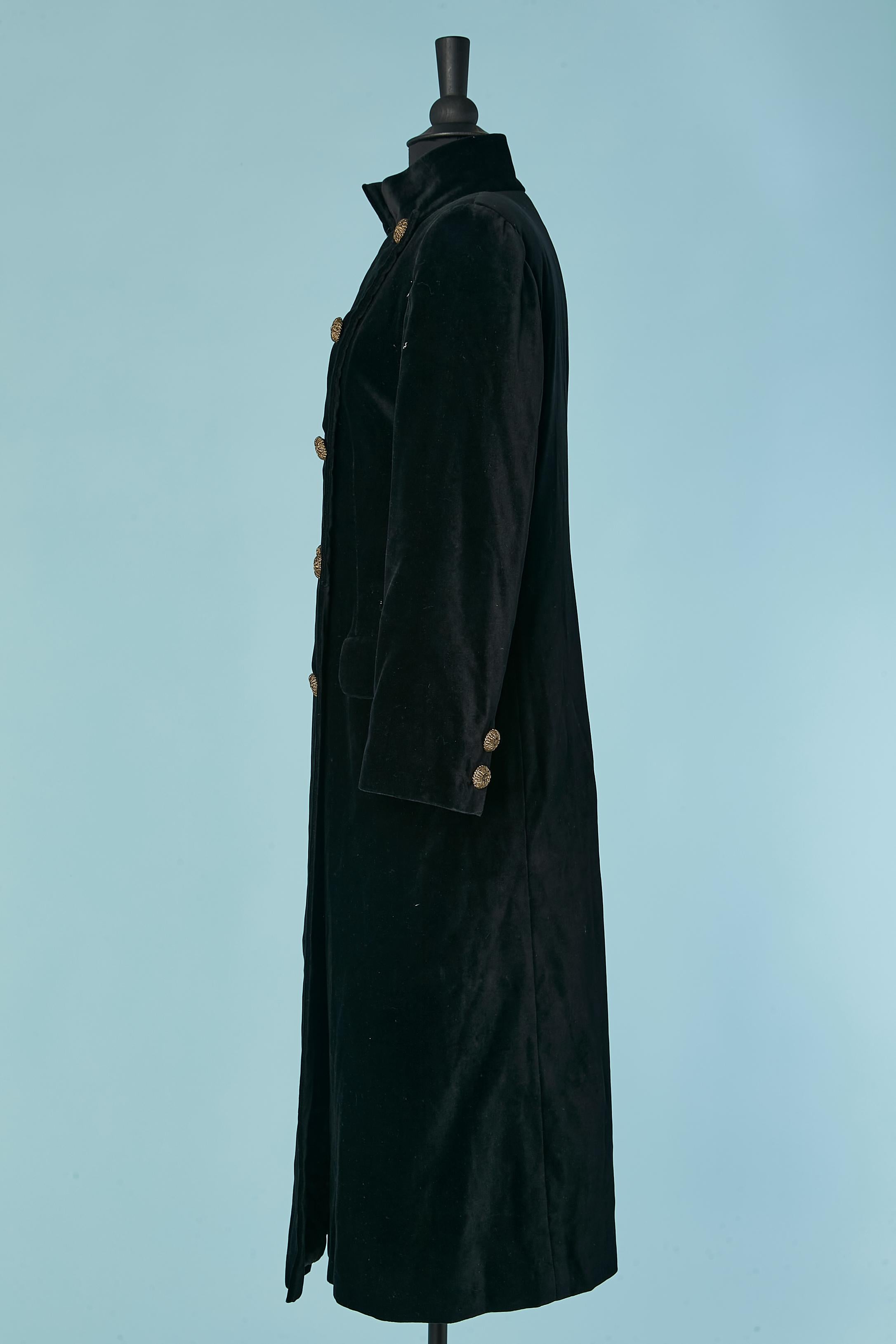 Black velvet double-breasted coat with gold lurex button Rossana Creazioni For Sale 1