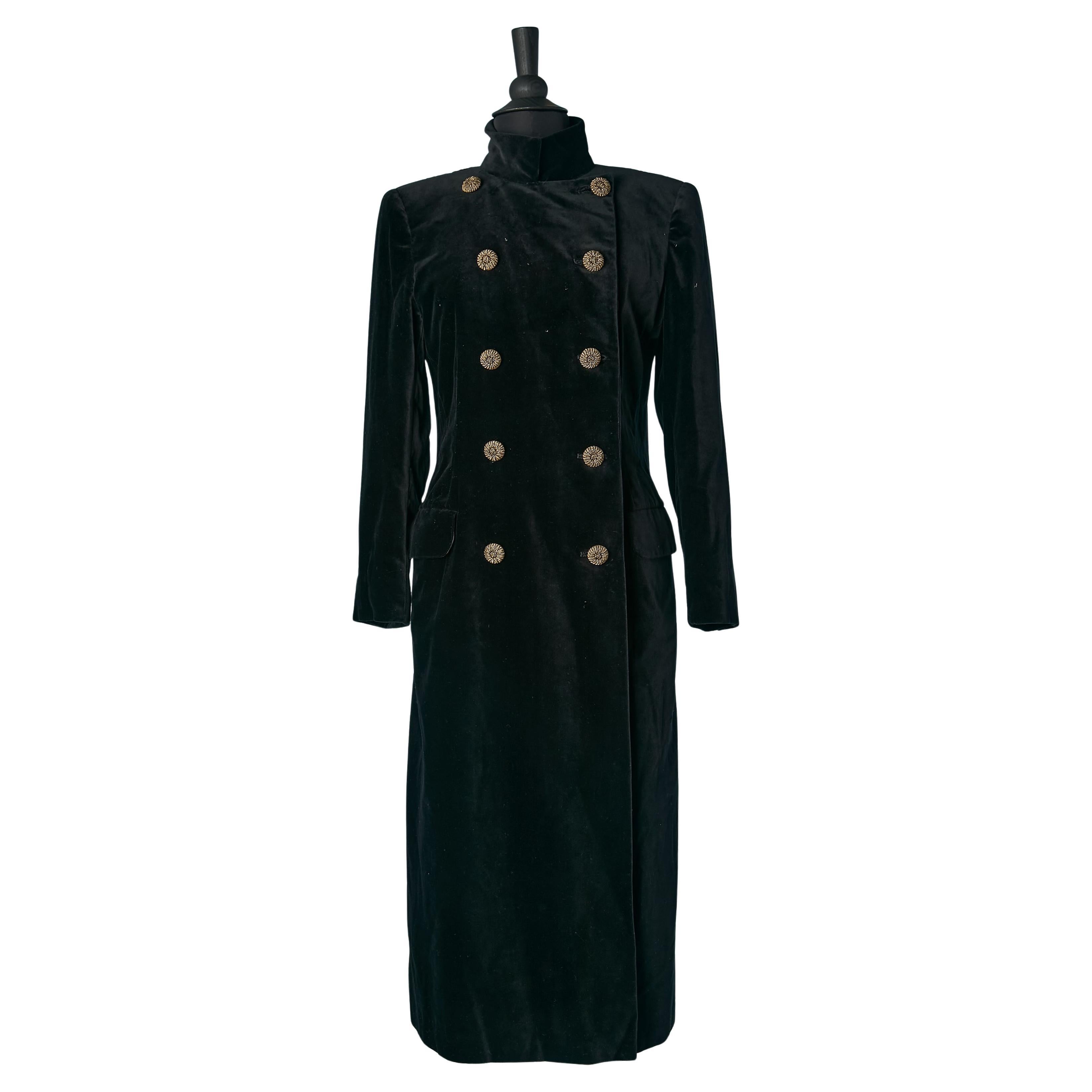 Black velvet double-breasted coat with gold lurex button Rossana Creazioni For Sale