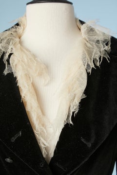 Black velvet double-breasted jacket with ivory silk tulle edge Chanel