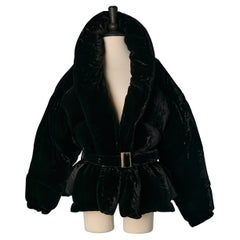 Chaqueta de plumón de terciopelo negro con cinturón ALEXANDRE VAUTHIER Nuevo