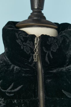Black velvet down jacket with black threads embroideries and ribbon  Galliano