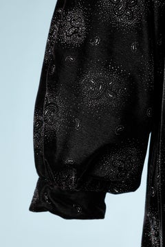 Black velvet evening coat with Paisley glitters pattern Estrosa