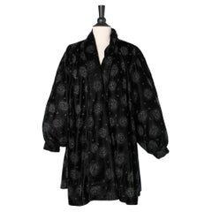 Retro Black velvet evening coat with Paisley glitters pattern Estrosa 