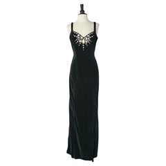 Black velvet evening dress with oversize rhinestone embellishment Thierry Mugler