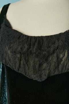Black velvet evening dress with sleeves and neckline in lace Fernando SANCHEZ
