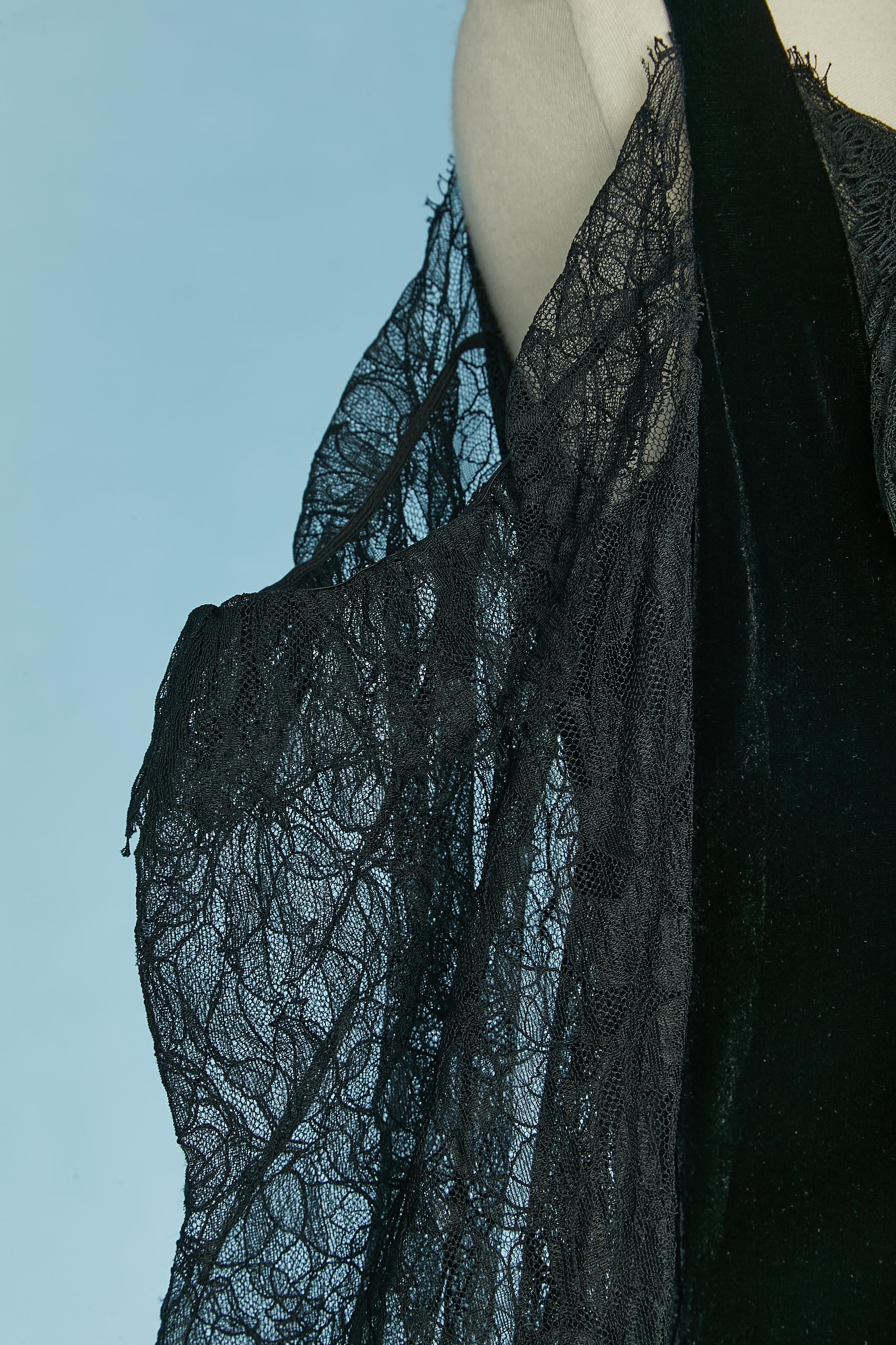 Vestido de noche de terciopelo negro con mangas y escote de encaje Fernando SANCHEZ Negro en venta