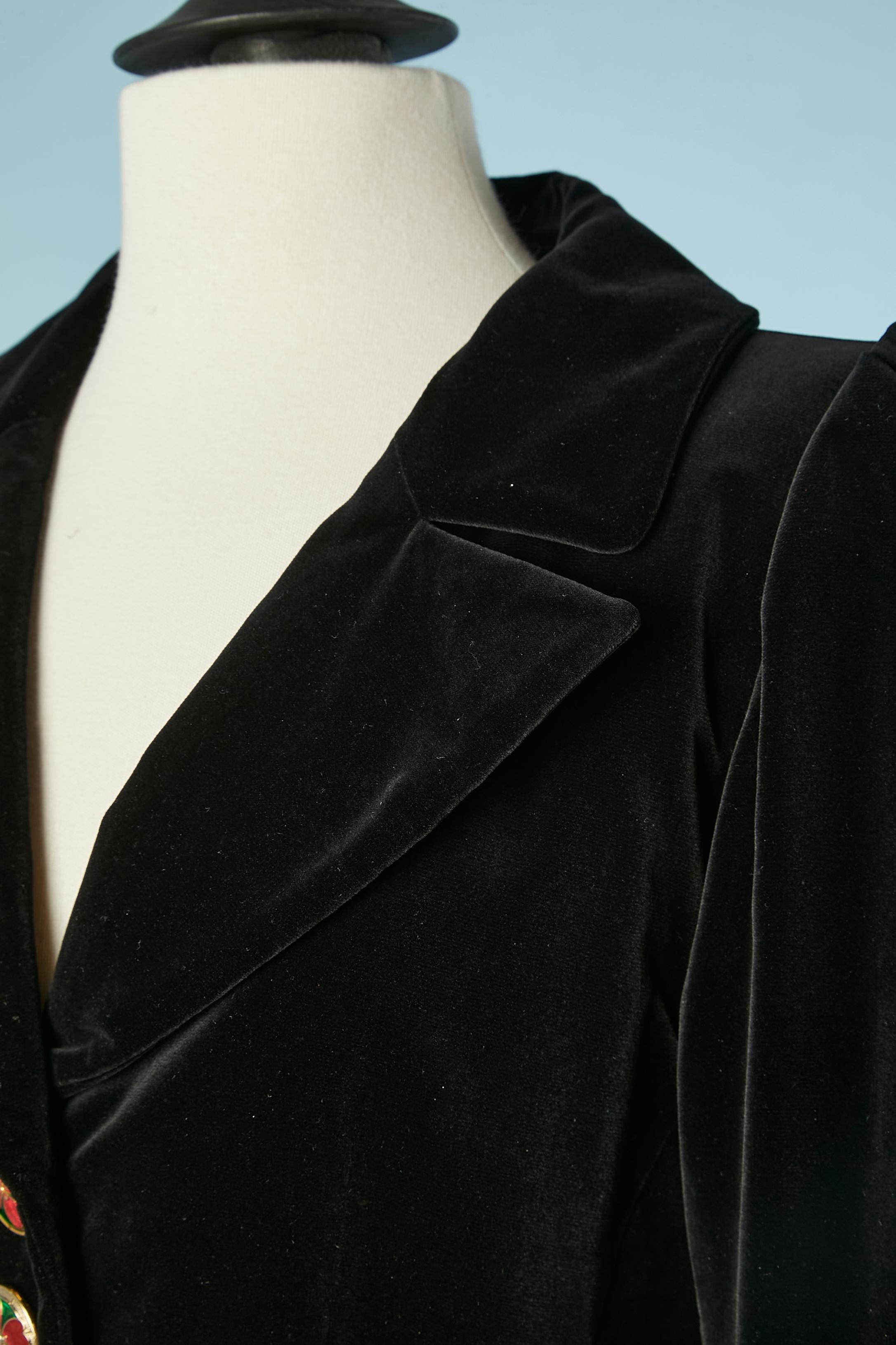 Black velvet evening jacket with jewlery buttons Yves Saint Laurent Rive Gauche  In Excellent Condition For Sale In Saint-Ouen-Sur-Seine, FR