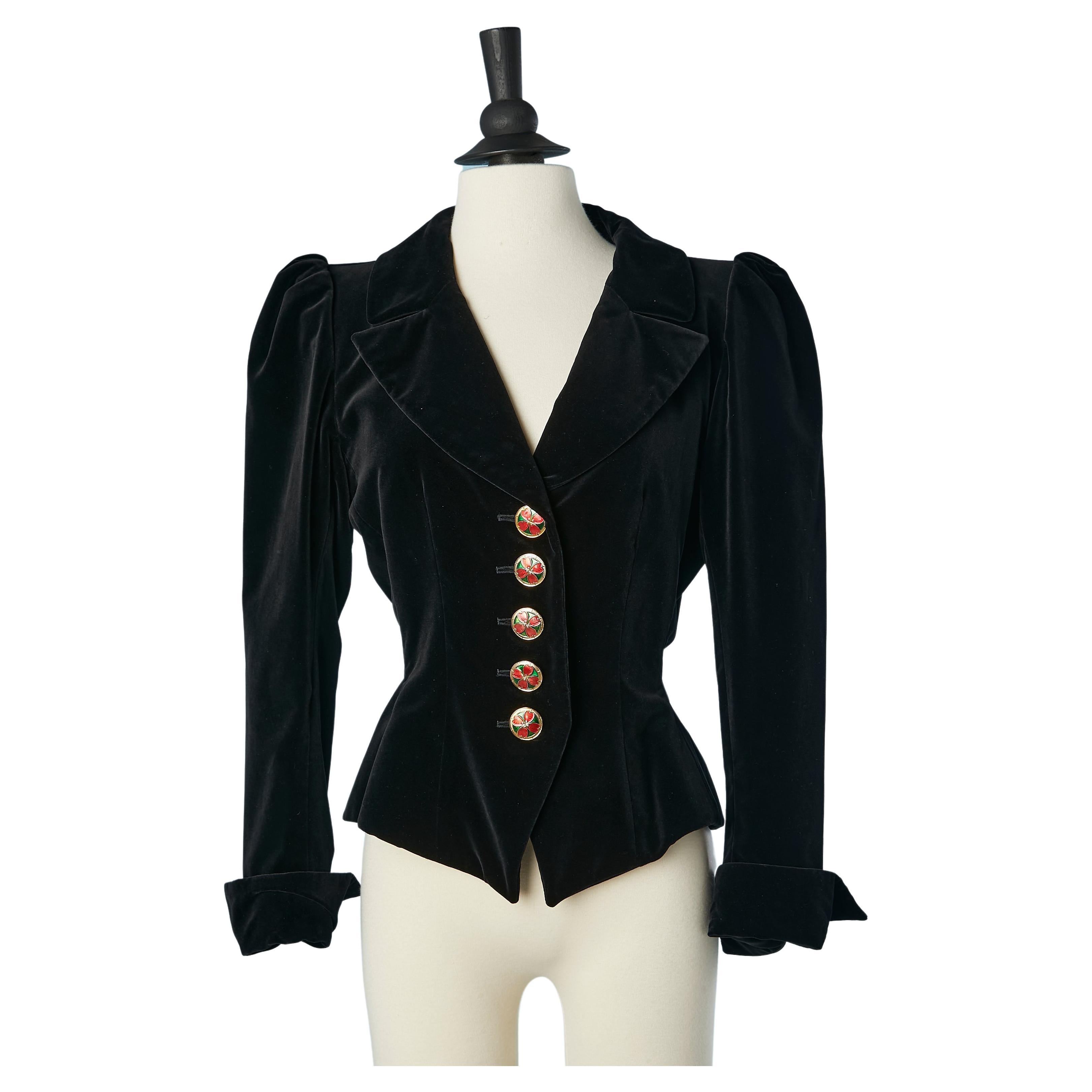 Black velvet evening jacket with jewlery buttons Yves Saint Laurent Rive Gauche  For Sale