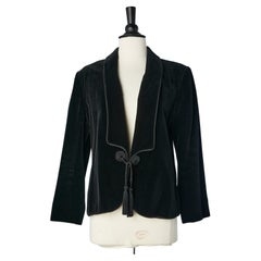 SCHWARZES VELVET-EVENING- JACKE MIT PASSEMENTERIE LANVIN 1970er Jahre Nummeriert