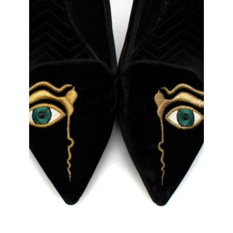 Black Velvet Eye Embroidered Pumps For Sale 5