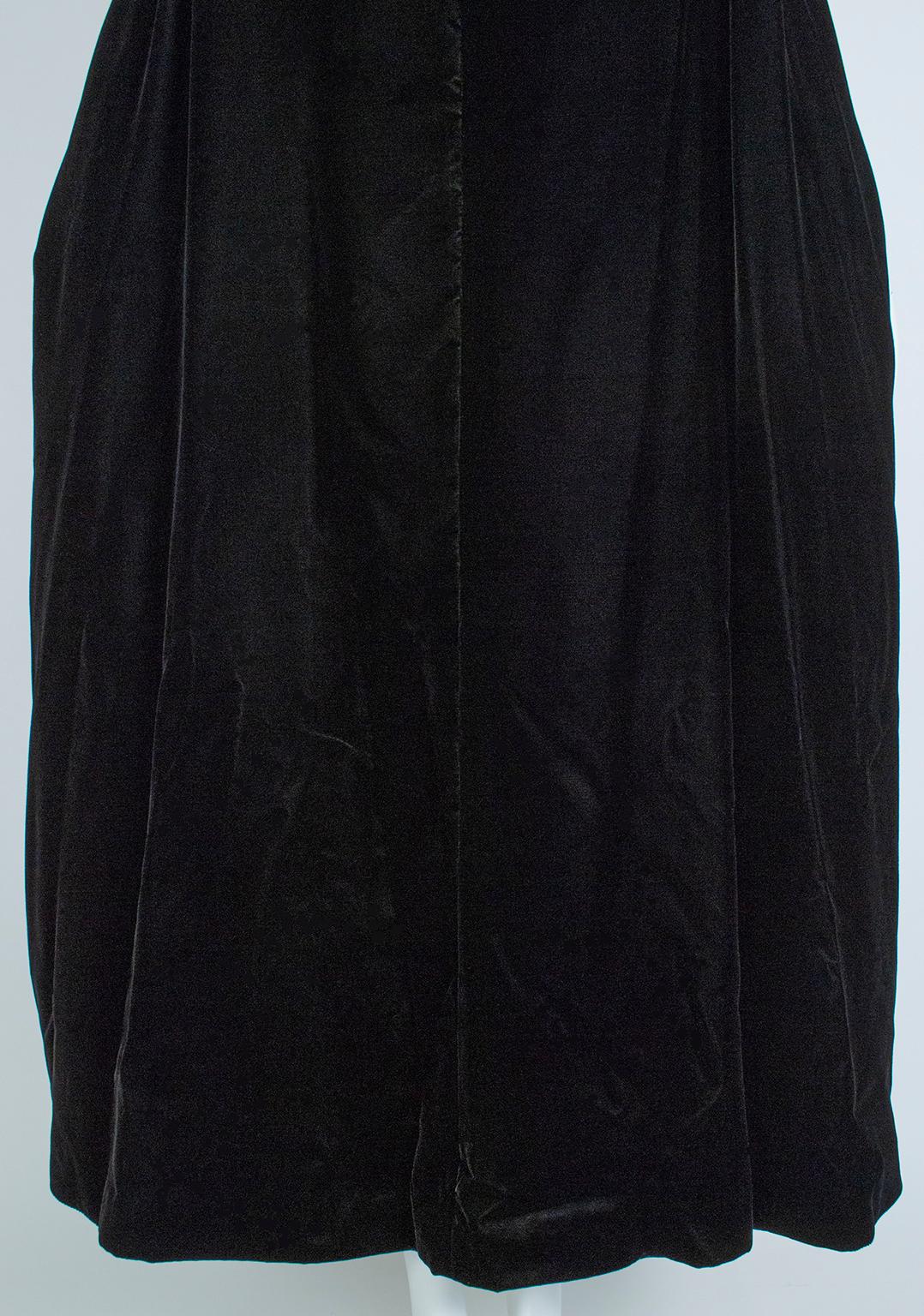 Black Velvet Full-Length Cloak Cape with Ostrich Feather Hood – S, 1960s 8