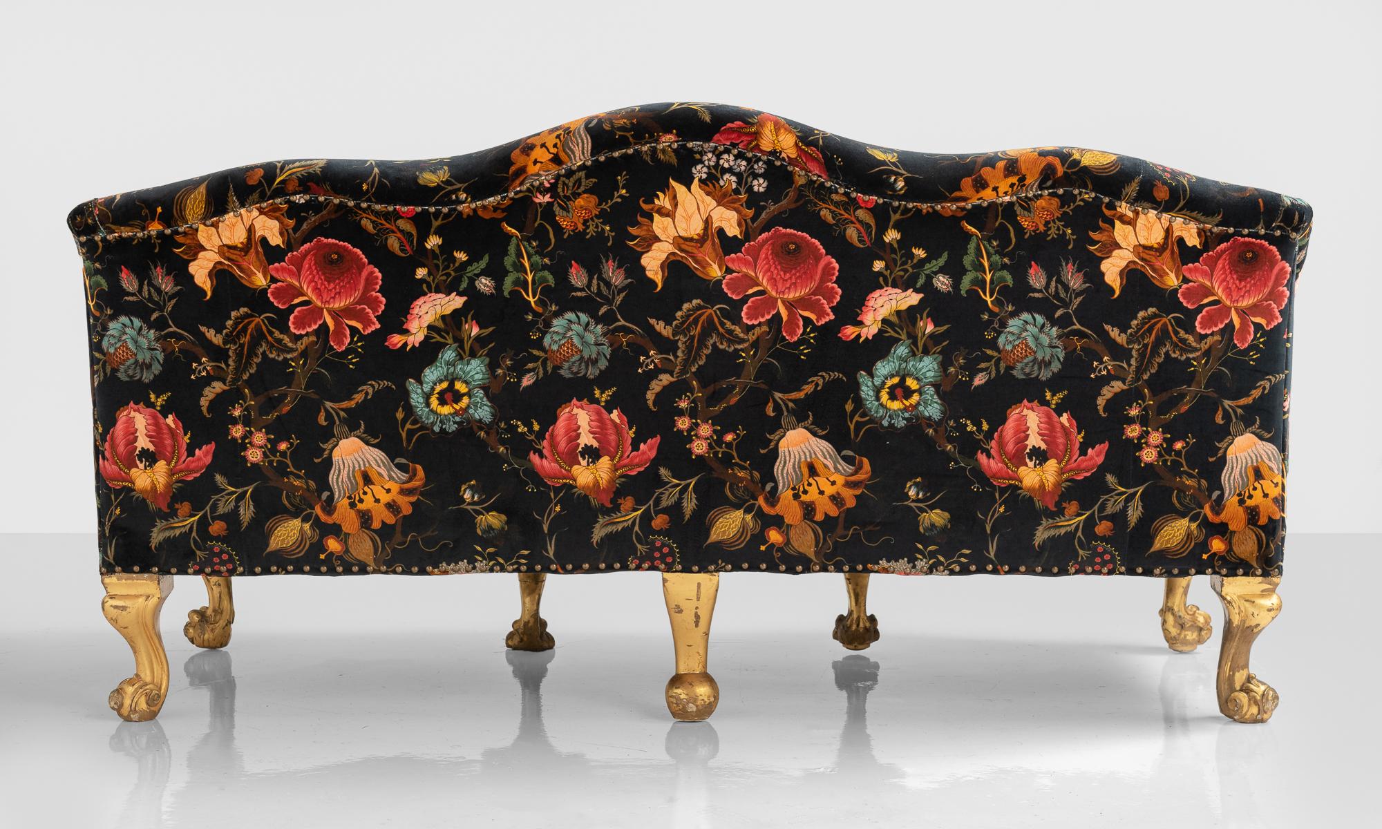 Black Velvet Gilded Sofa, England, circa 1890 2