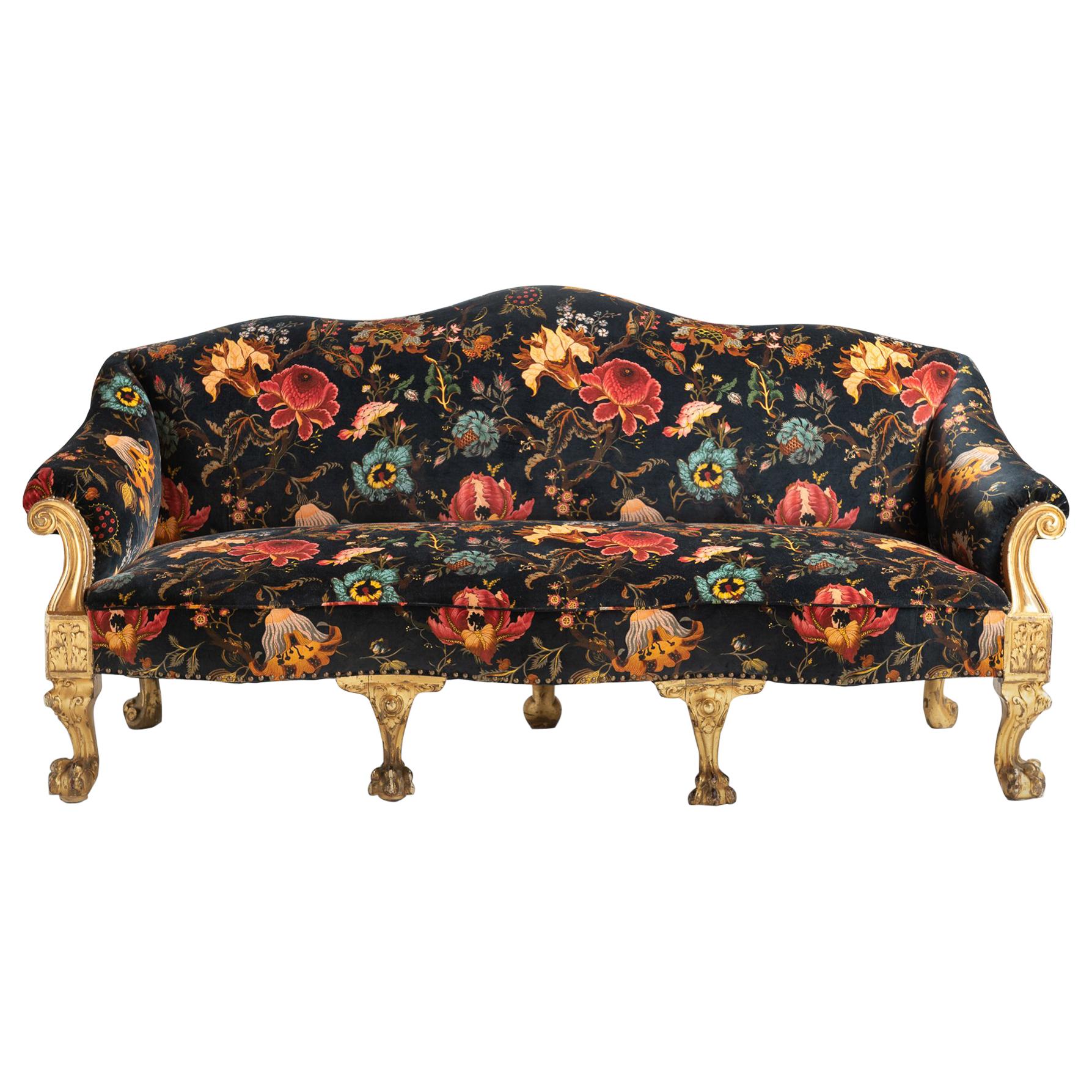 Black Velvet Gilded Sofa, England, circa 1890