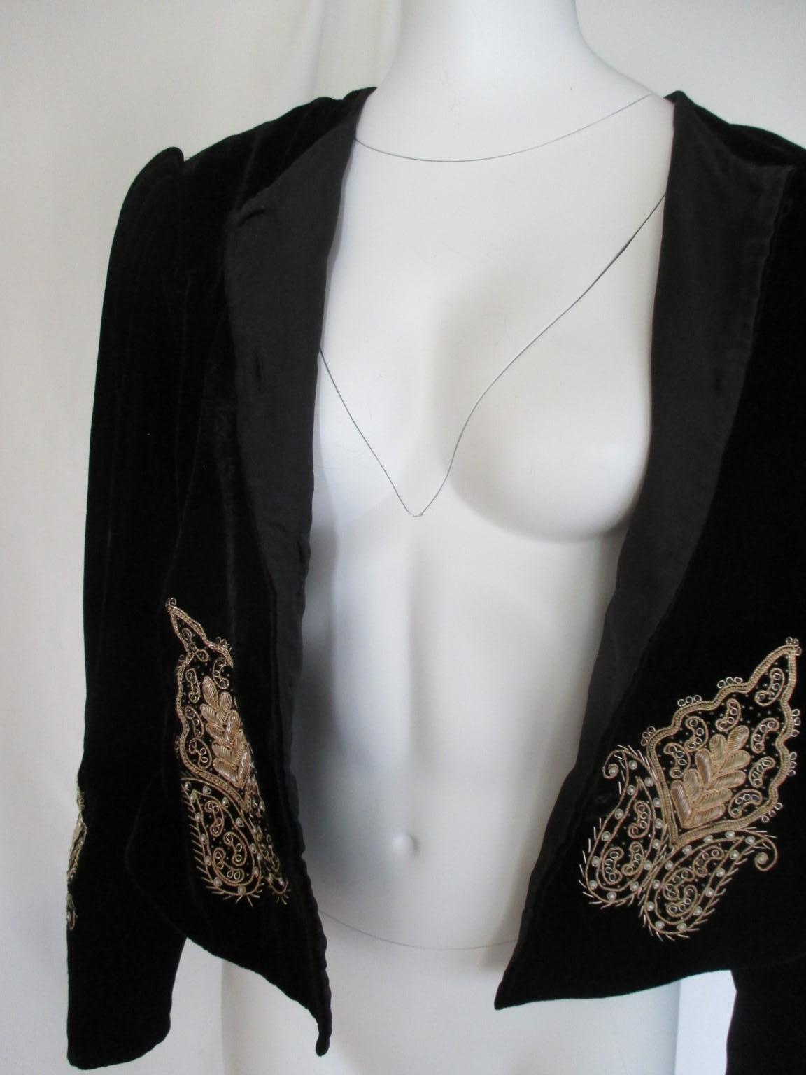 Black Velvet Gold Embroidered Coat  For Sale 1