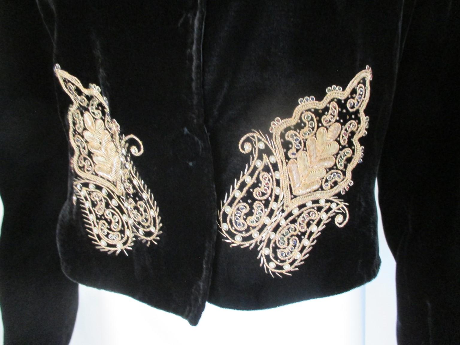 Black Velvet Gold Embroidered Coat  For Sale 3