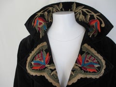 Black Velvet Gold Embroidered  Flowers Coat