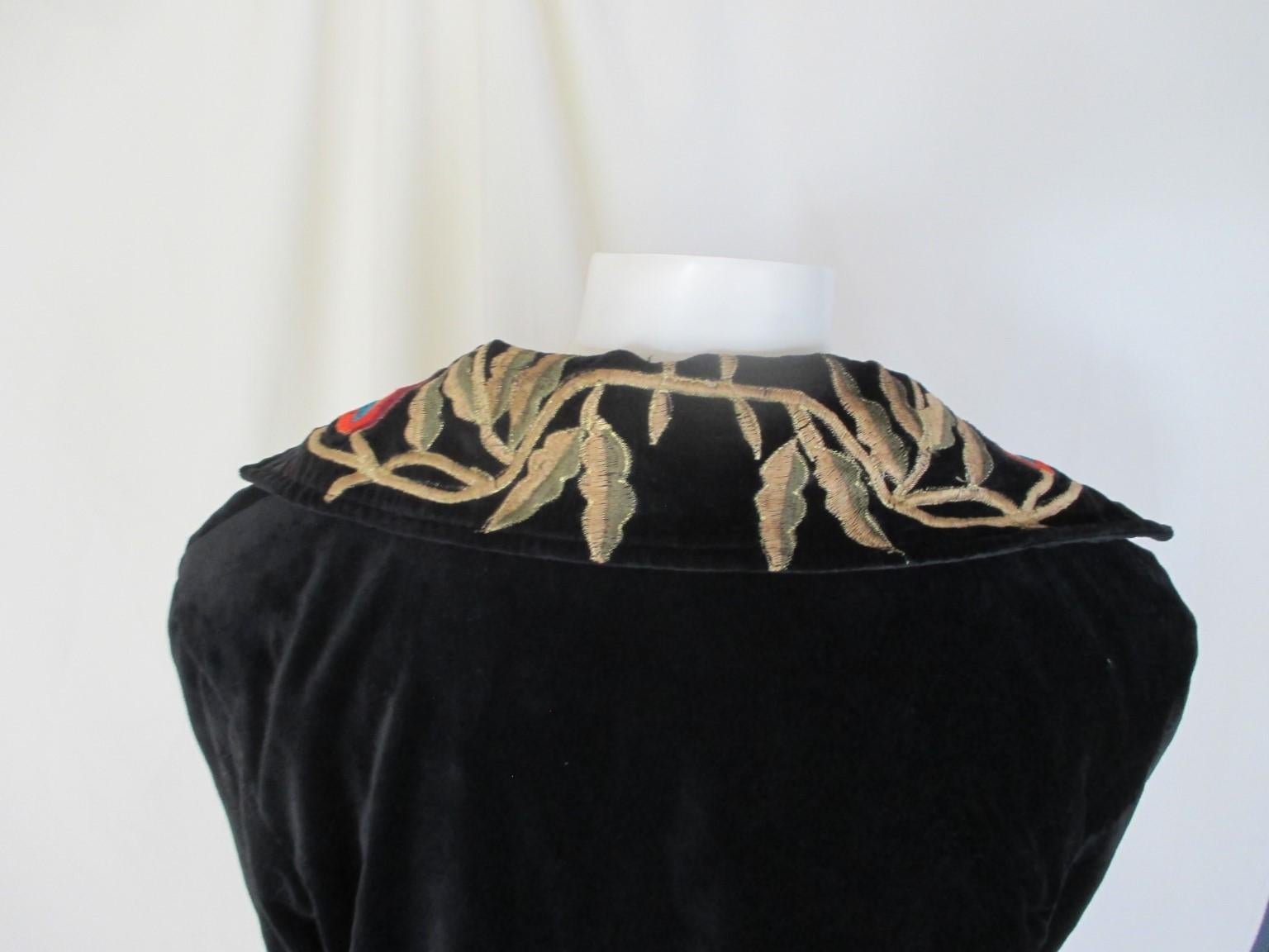 black coat with embroidered flowers