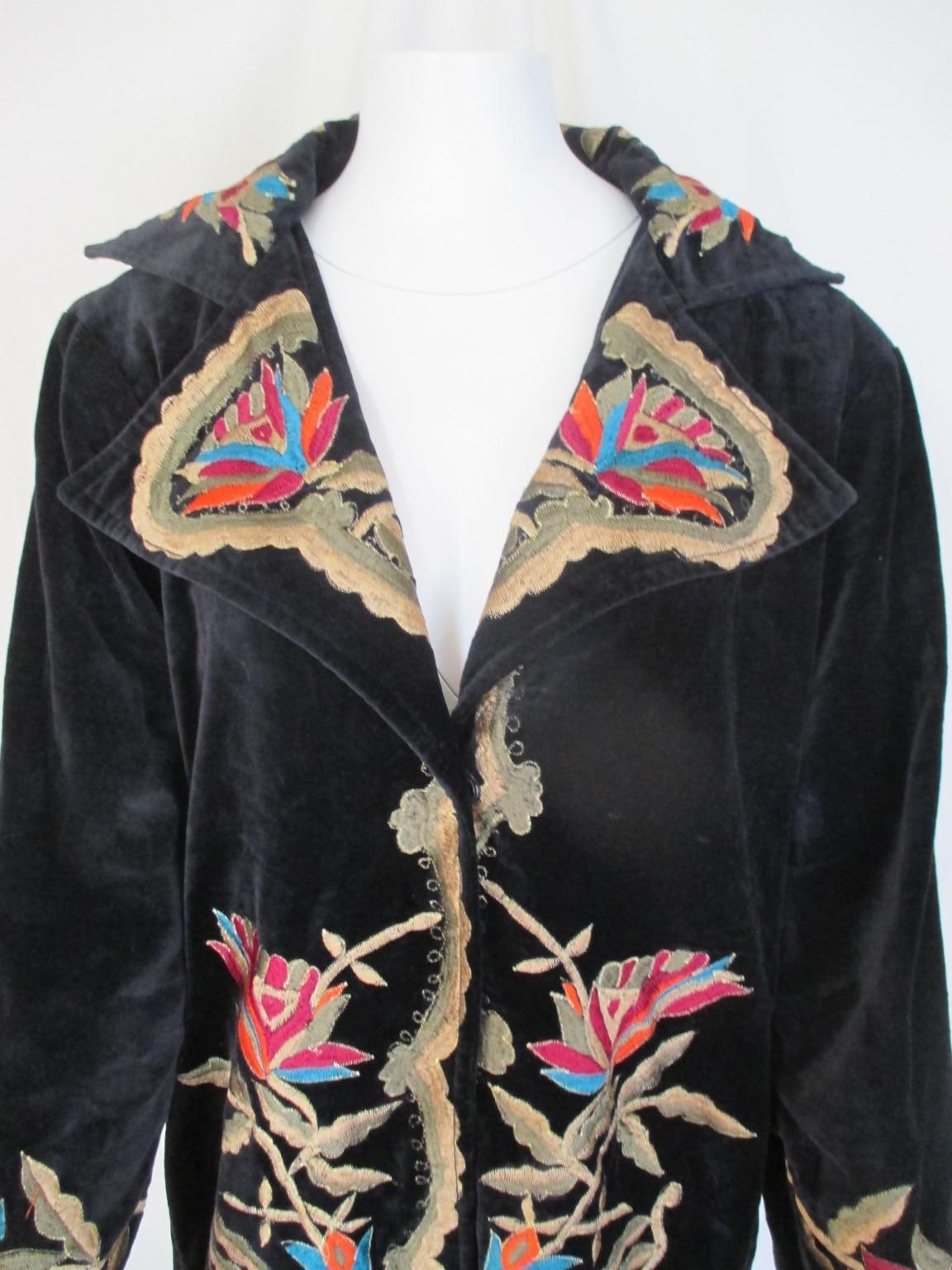 Women's or Men's Black Velvet Gold Embroidered  Flowers Coat  For Sale
