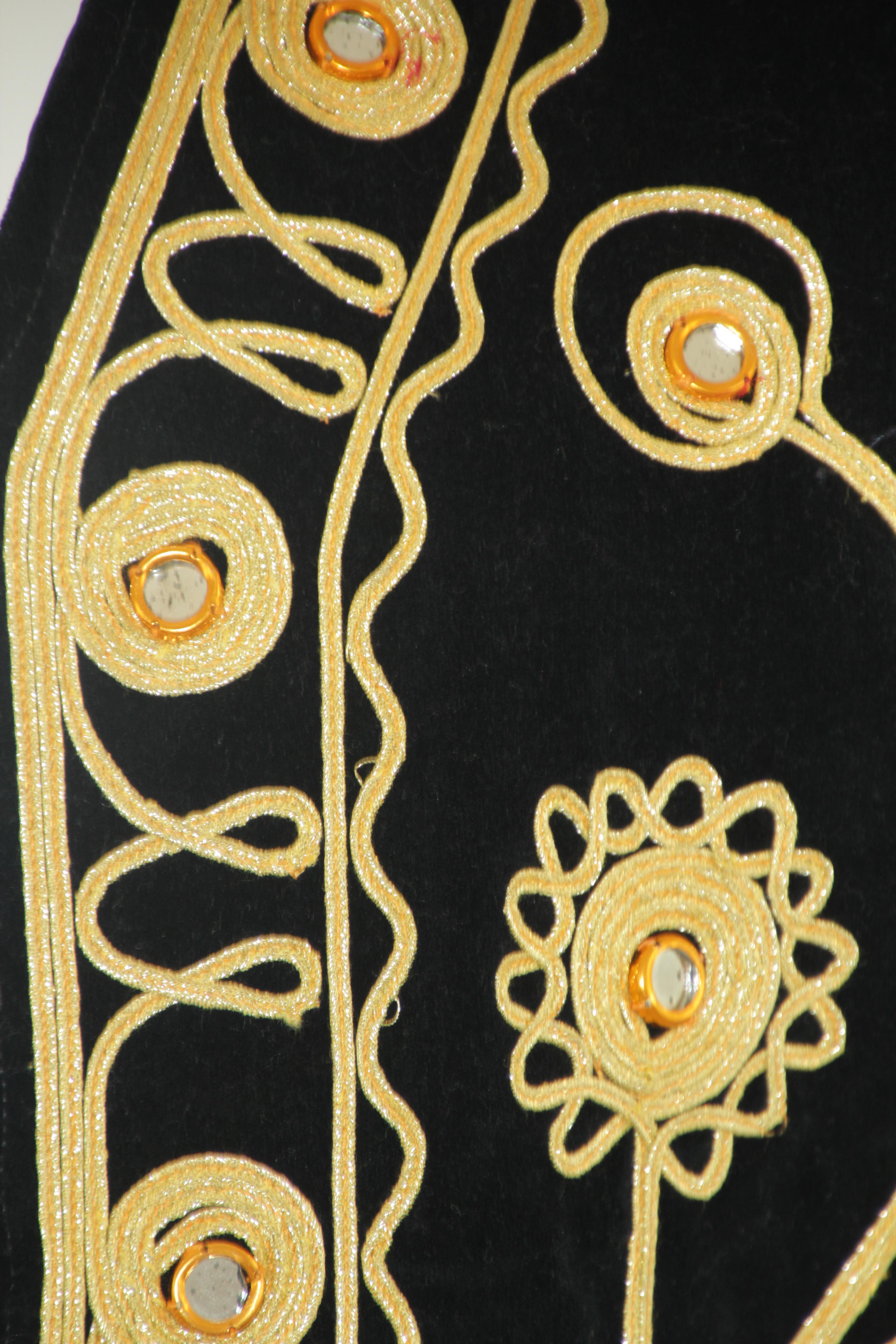Black Velvet Gold Embroidered Mirrored Turkish Hippie Vest 1970's For Sale 3