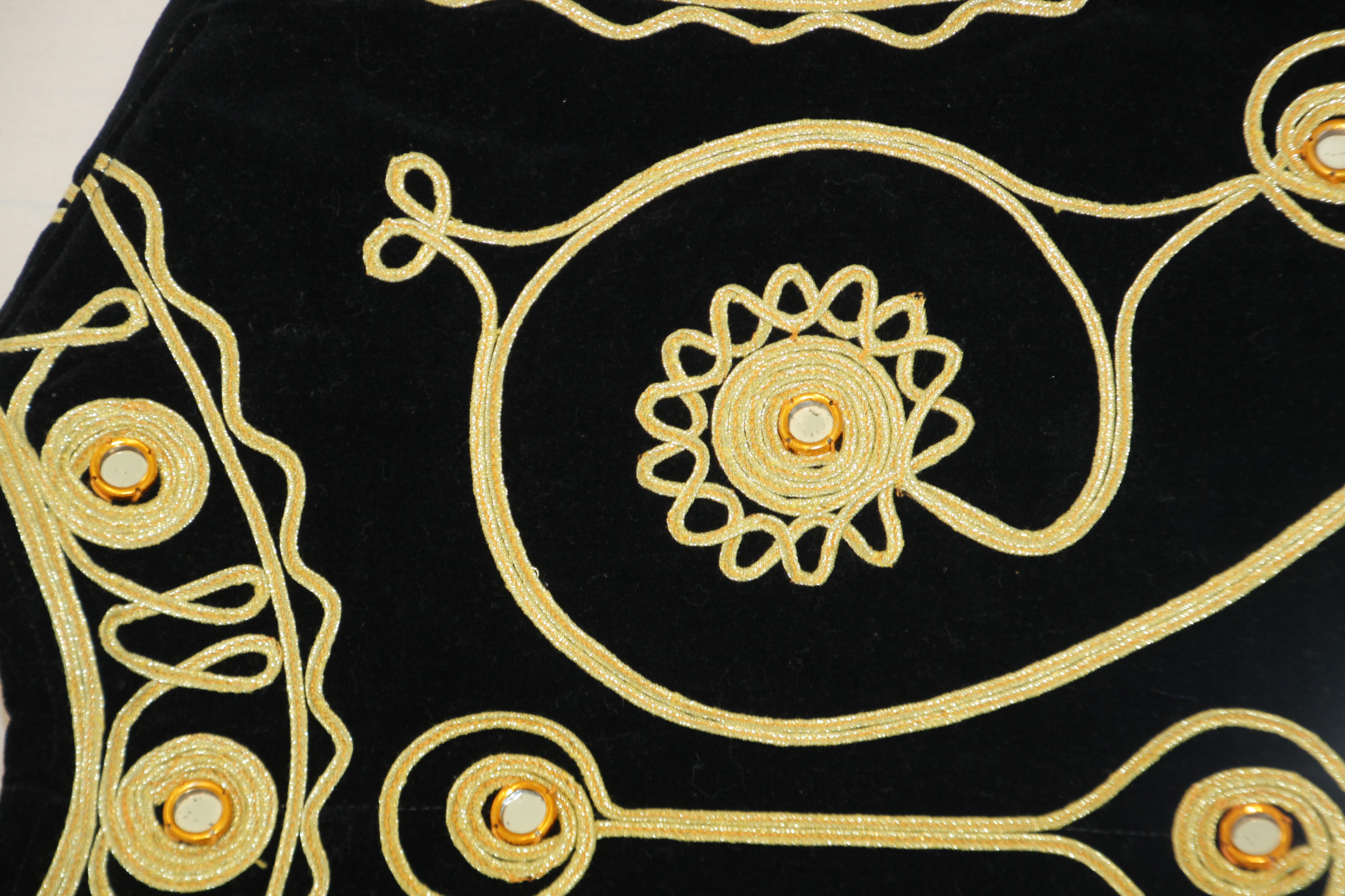 Black Velvet Gold Embroidered Mirrored Turkish Hippie Vest 1970's For Sale 10