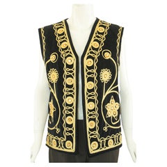 Black Velvet Gold Embroidered Mirrored Turkish Hippie Vest 1970's