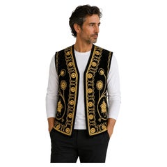 Black Velvet Gold Embroidered Mirrored Turkish Hippie Vest 1970's