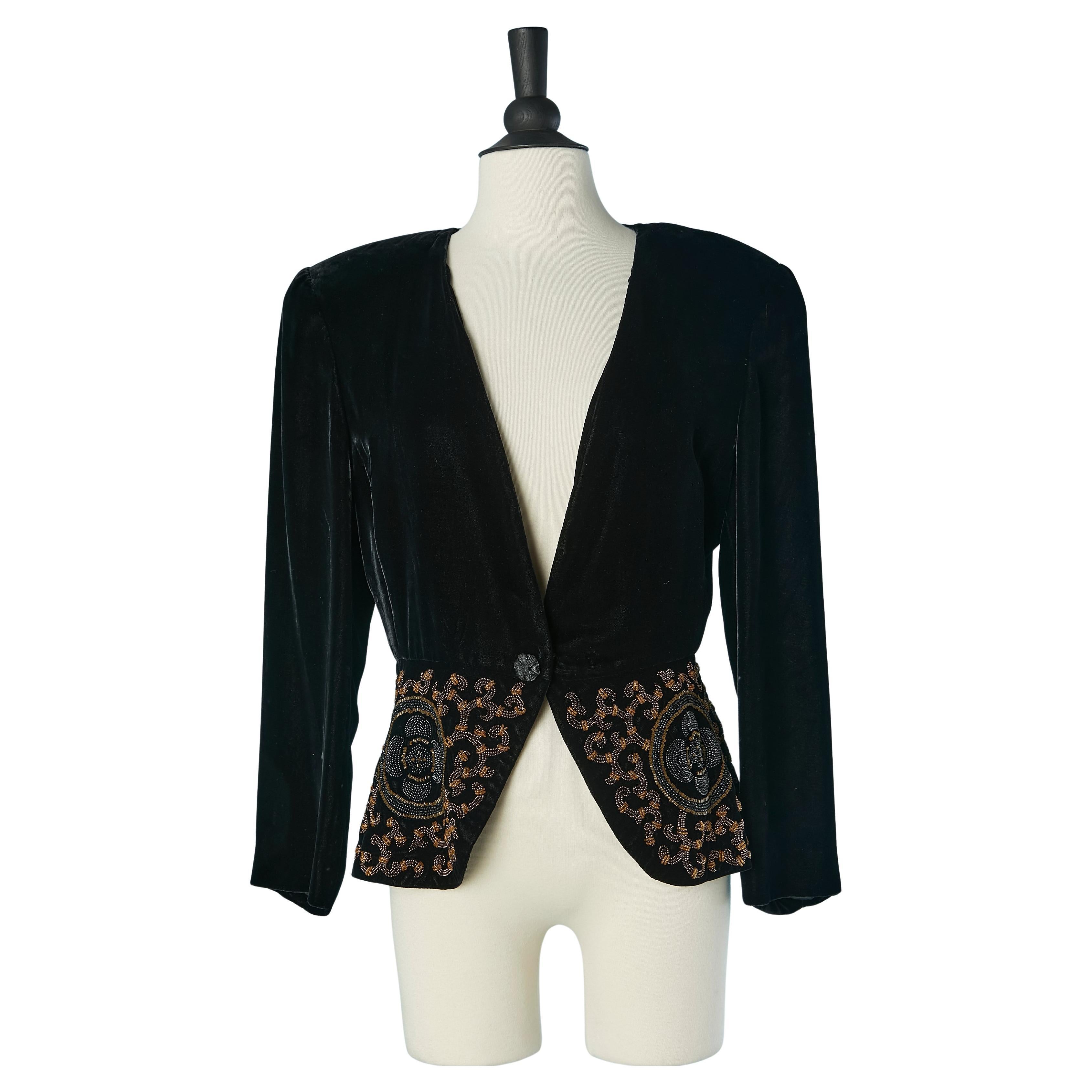Chaqueta de terciopelo negro con pedrería TRUSSARDI en venta