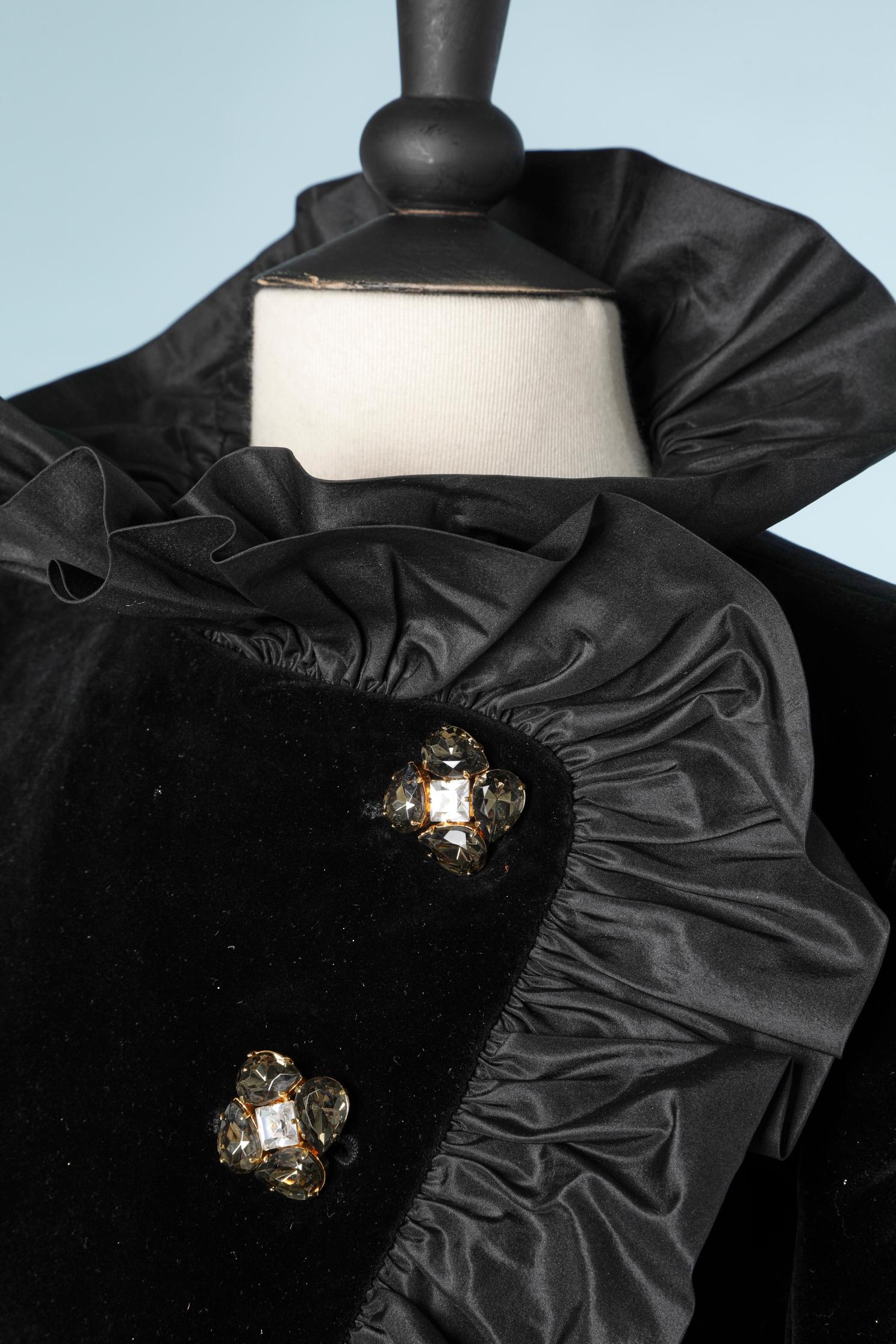 Women's Black velvet jacket with black taffetas ruffles  YSL Rive Gauche 