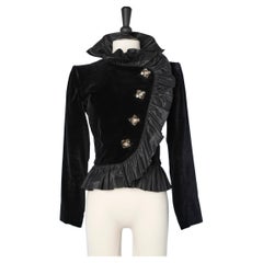 Black velvet jacket with black taffetas ruffles  YSL Rive Gauche