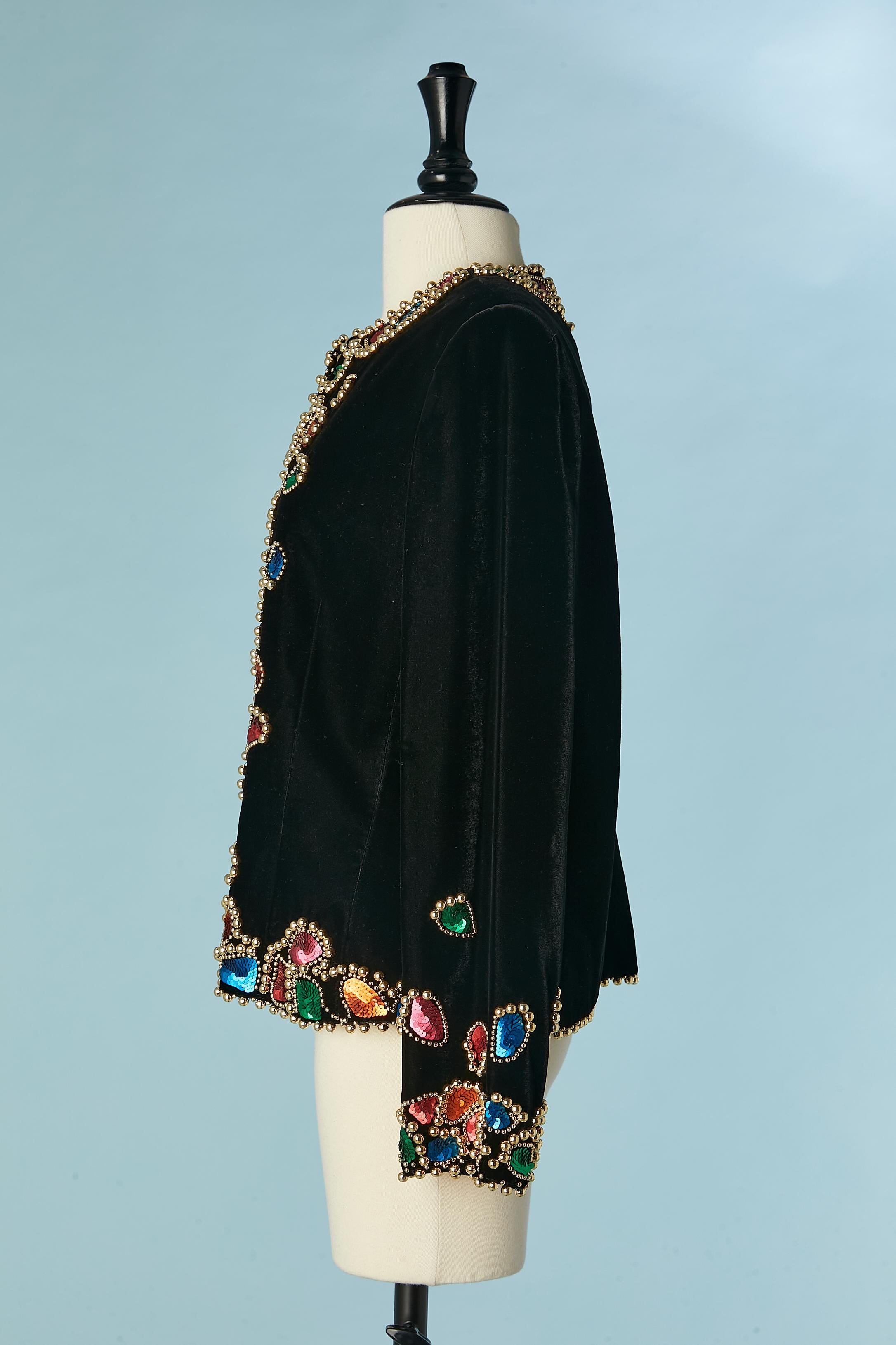 Women's Black velvet jacket with embroideries Givenchy Nouvelle Boutique Circa 1980's  For Sale
