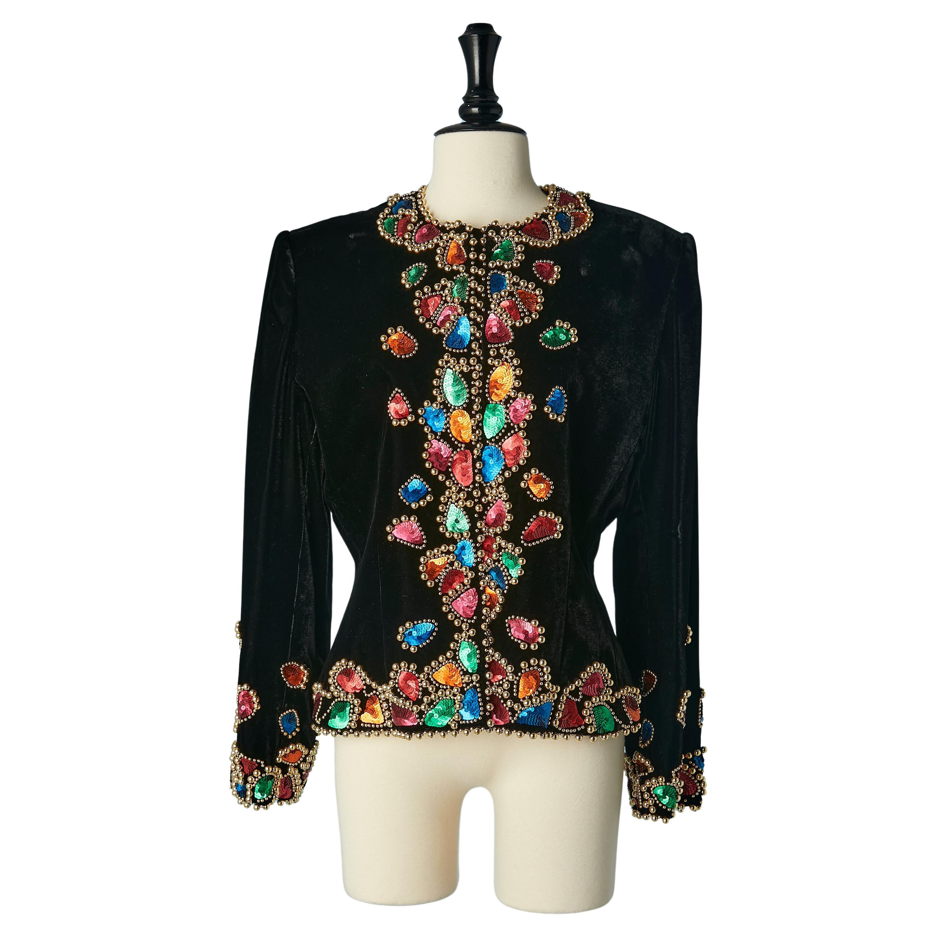 Black velvet jacket with embroideries Givenchy Nouvelle Boutique Circa 1980's  For Sale
