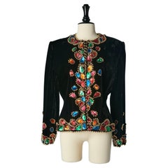 Black velvet jacket with embroideries Givenchy Nouvelle Boutique Circa 1980's
