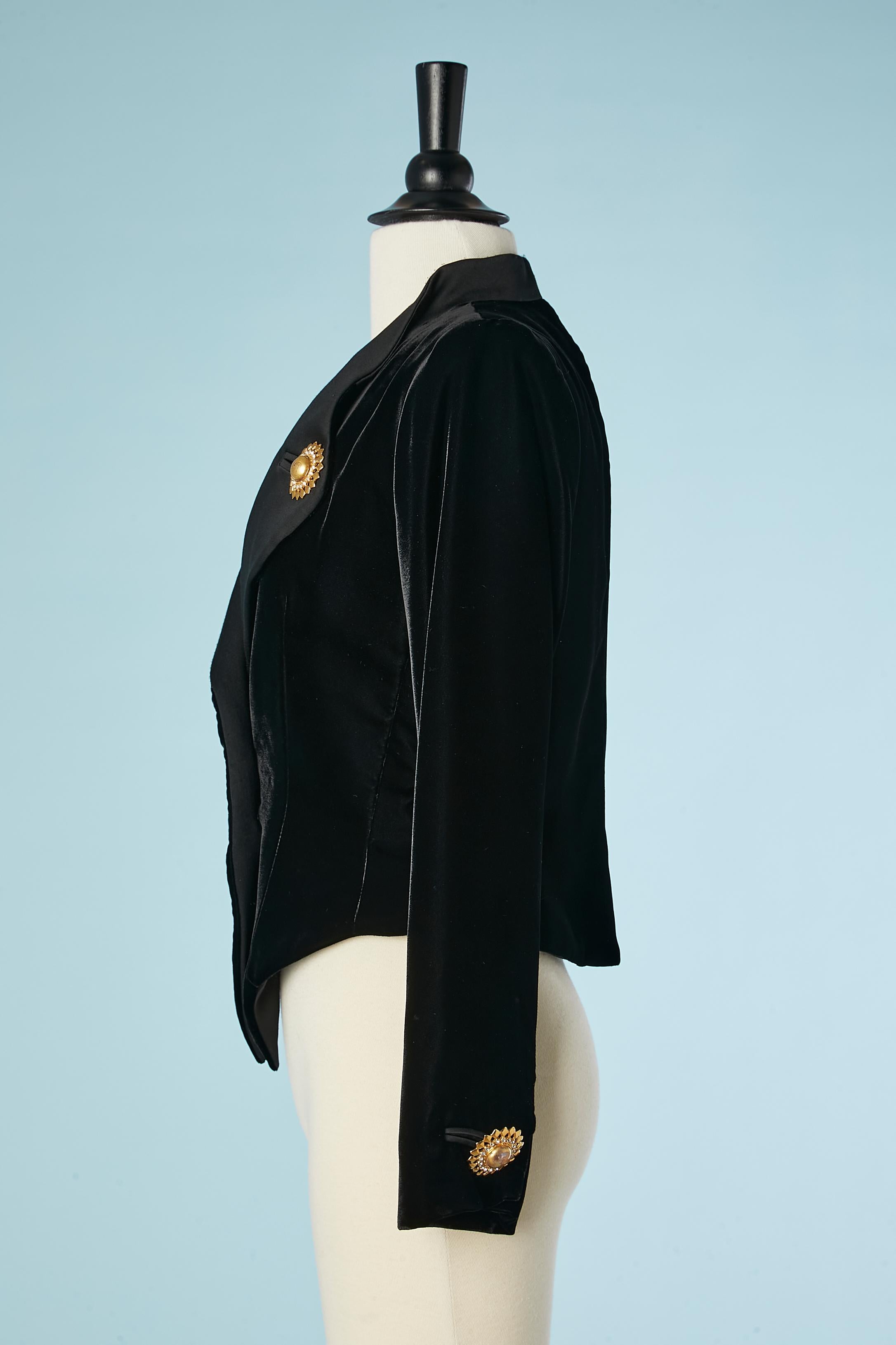 Women's Black velvet jacket with jewlery buttons Yves Saint Laurent Rive Gauche  For Sale