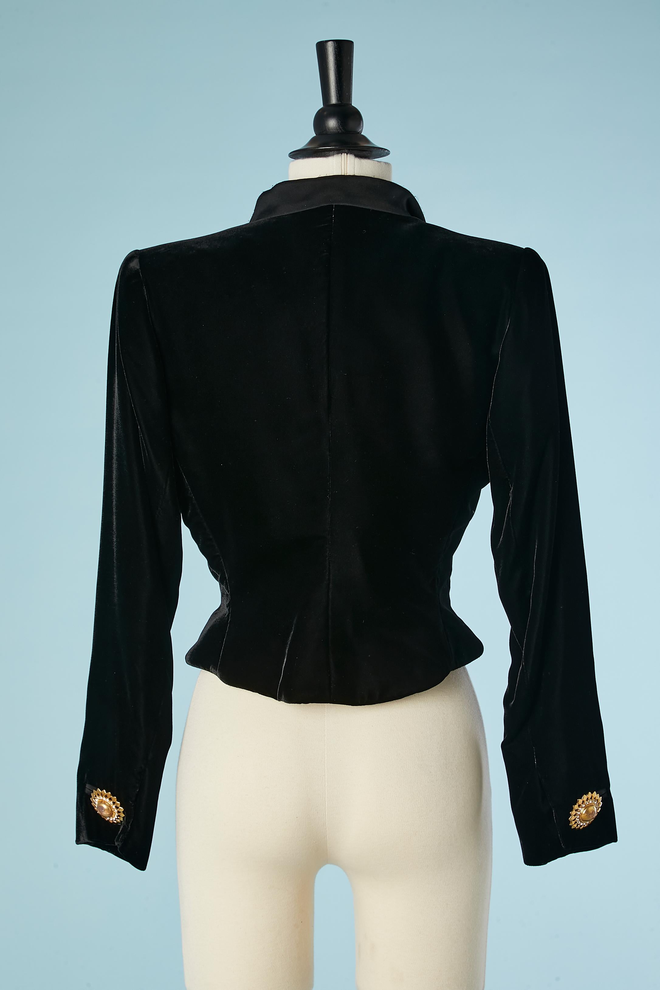 Black velvet jacket with jewlery buttons Yves Saint Laurent Rive Gauche  For Sale 1